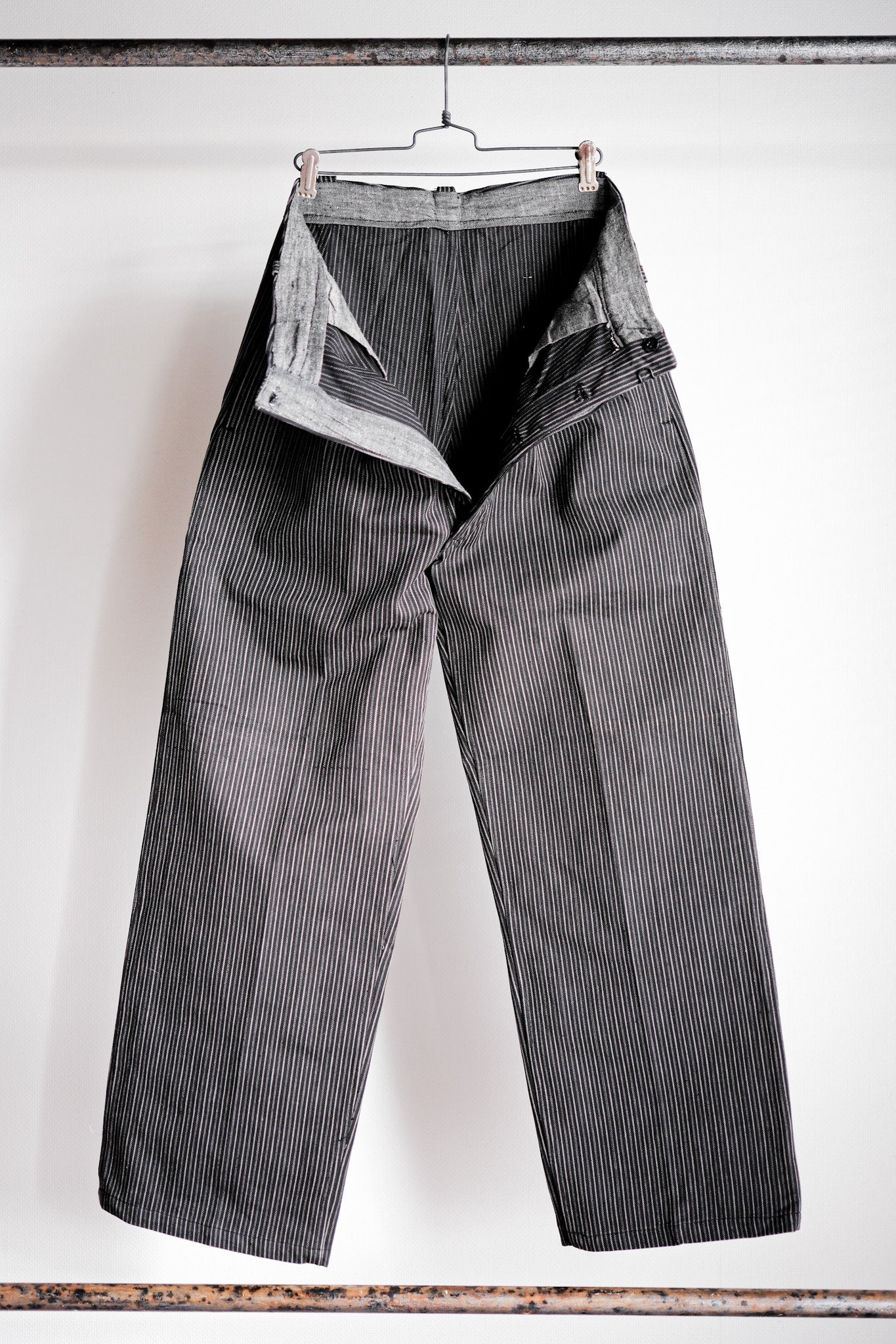 【~40's】French Vintage Cotton Striped Work Pants "Dead Stock"
