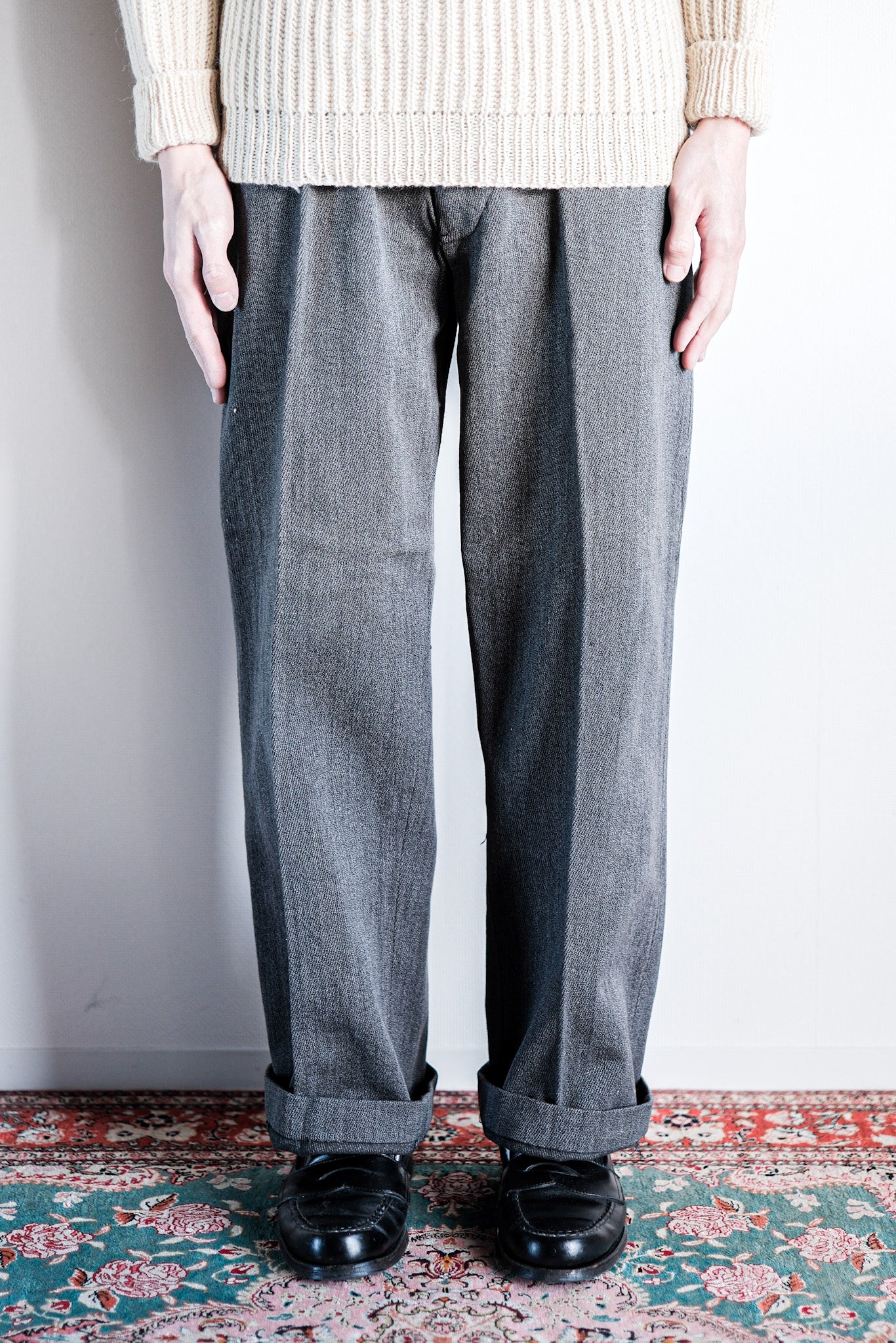 【~30's】French Vintage Salt & Pepper Cotton Twill Work Pants "Dead Stock"