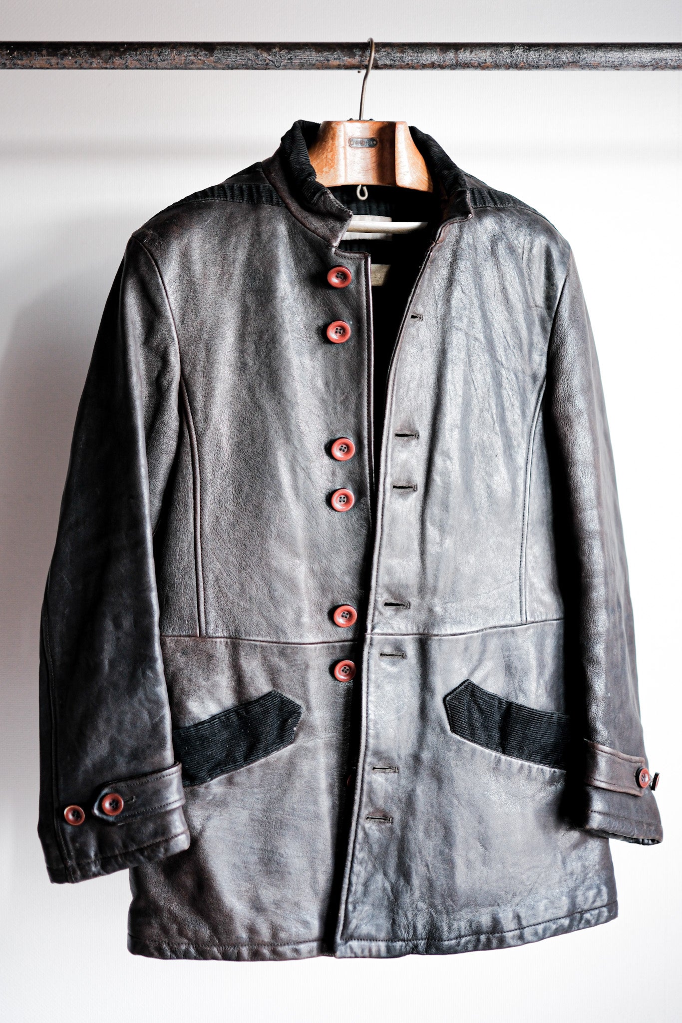 【~90's】Old EMPORIO ARMANI Stand Collar Leather Jacket Size.48