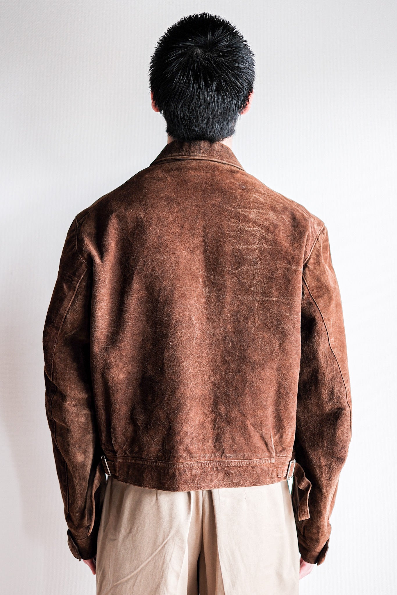 【~30’s】French Vintage Suede Leather Cyclist Jacket