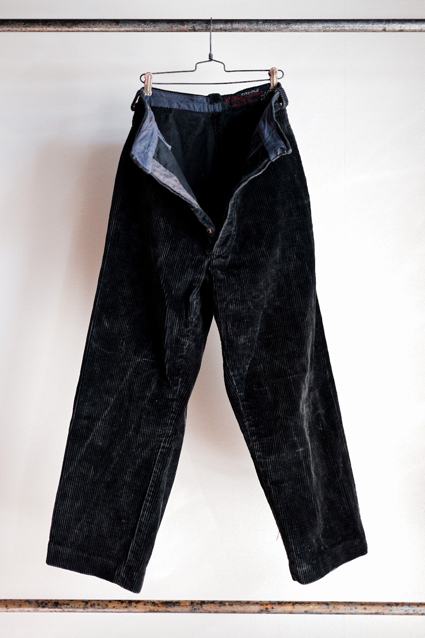 【~ 40'S】 Pantalon de travail en velours noir vintage français "Adolphe Lafont"