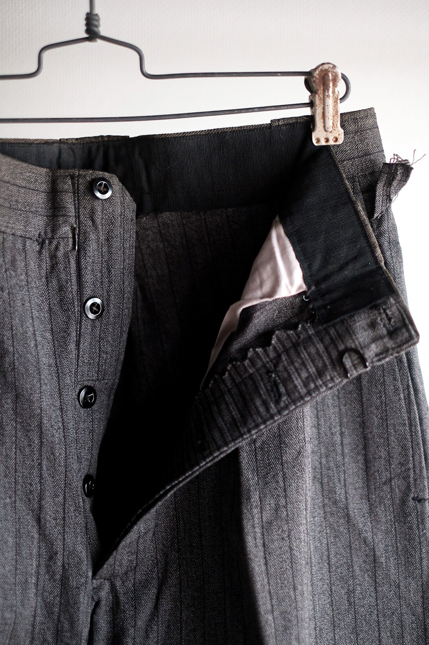 【~40's】French Vintage Salt & Pepper Cotton Striped Work Pants "Dead Stock"