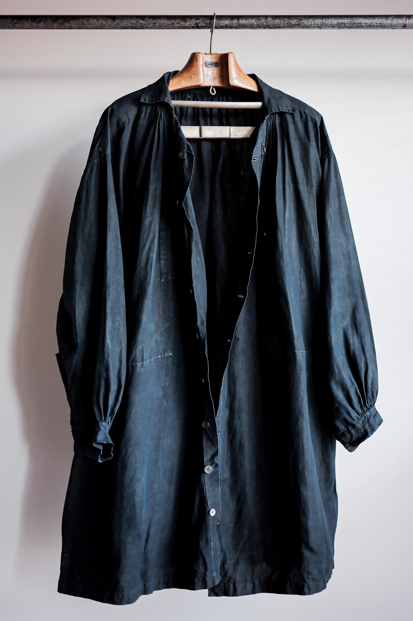 【Early 20th C】French Antique Indigo Linen Smock Open Type "Biaude"