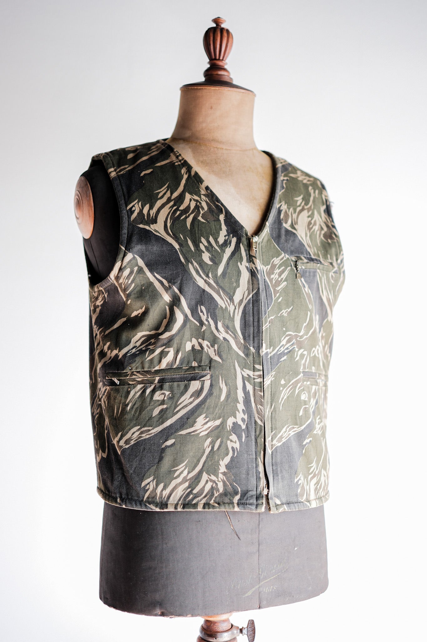 【~70's】American Vintage Tiger Stripe Camouflage Reversible Vest