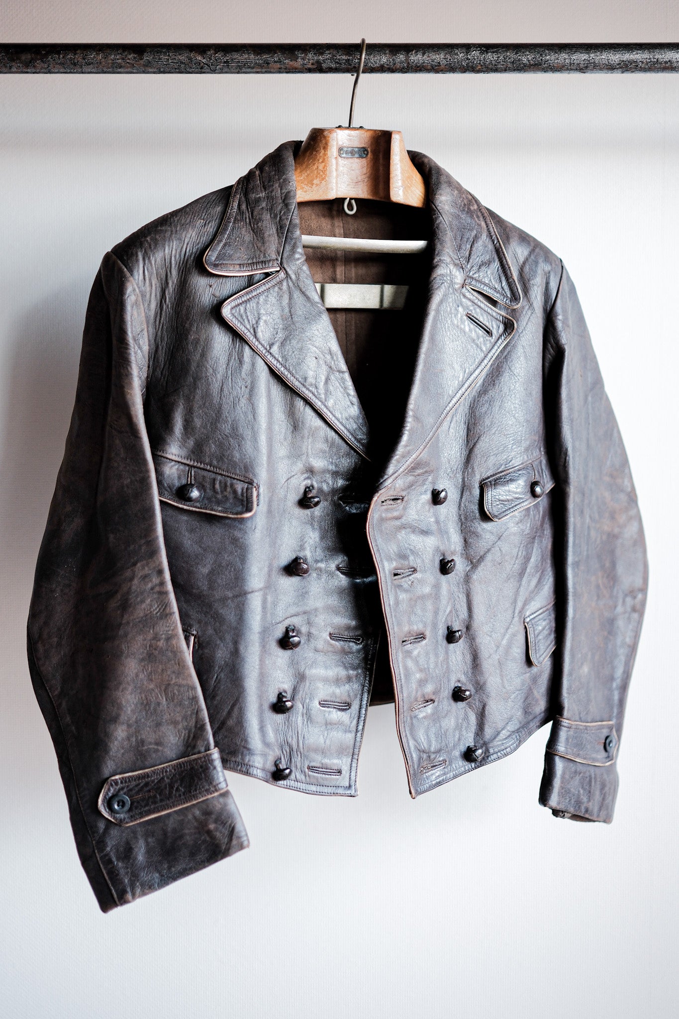 【~40's】German Vintage Double Breasted Motorcycle Leather Jacket
