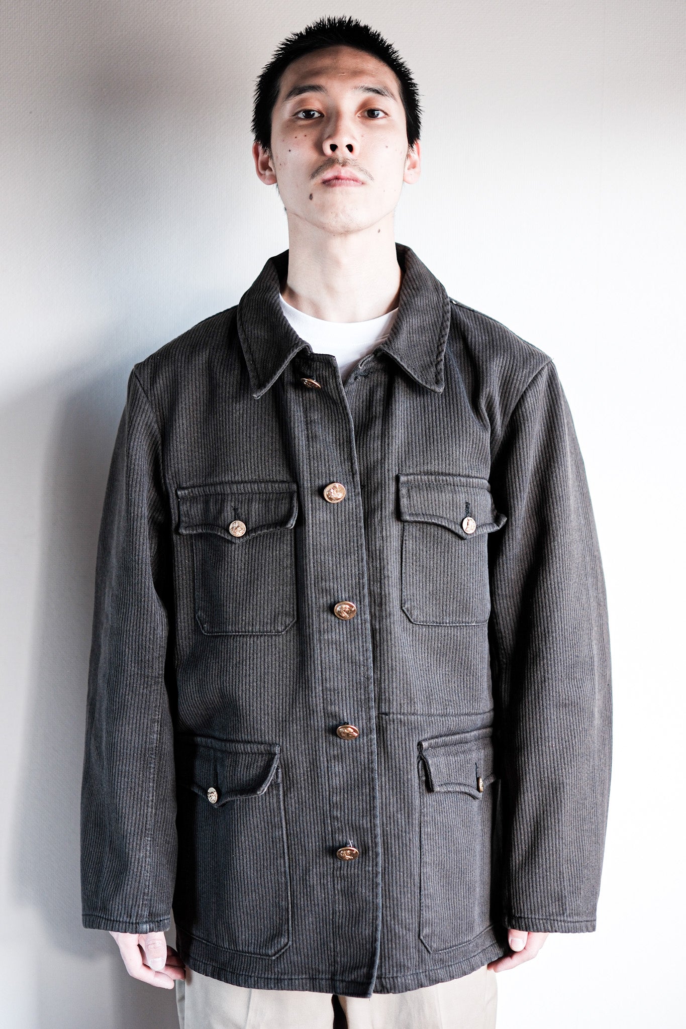 【~50's】French Vintage Brown Cotton Pique Hunting Jacket