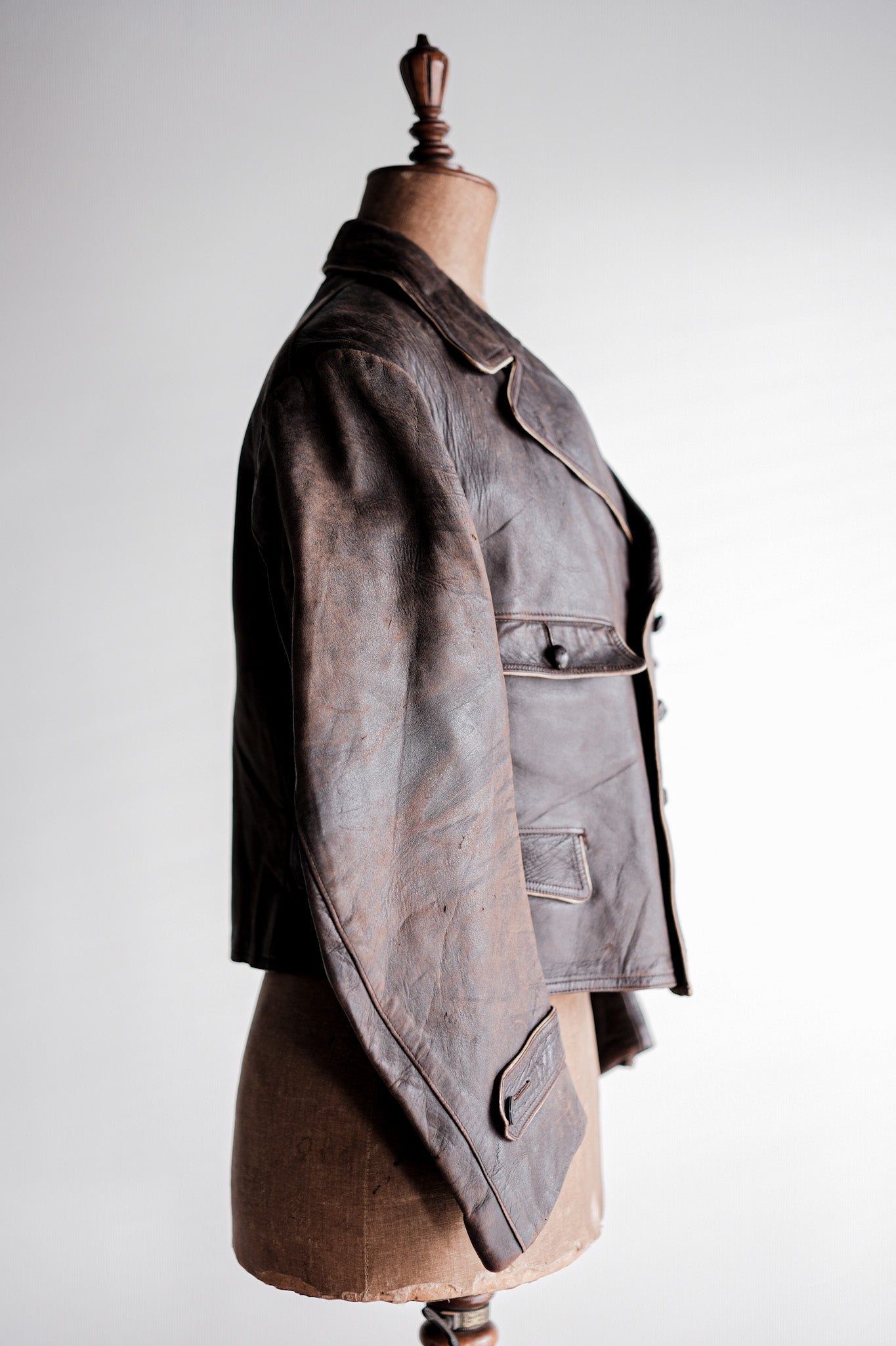 【~40's】German Vintage Double Breasted Motorcycle Leather Jacket