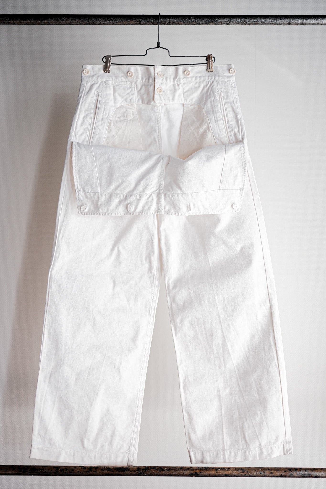 【~50's】French Navy White Linen Sailor Pants "Dead Stock"