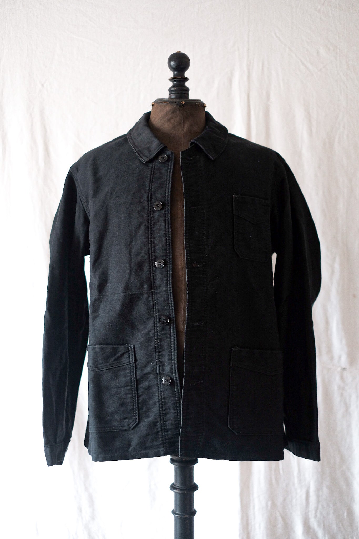【~40's】French Vintage Black Moleskin Work Jacket
