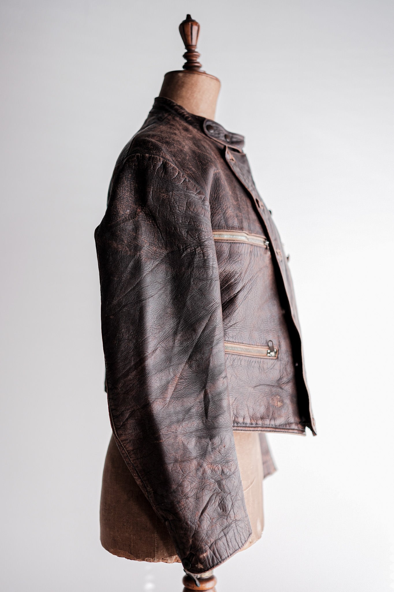 【~30's】German Vintage Double Breasted Motorcycle Leather Jacket