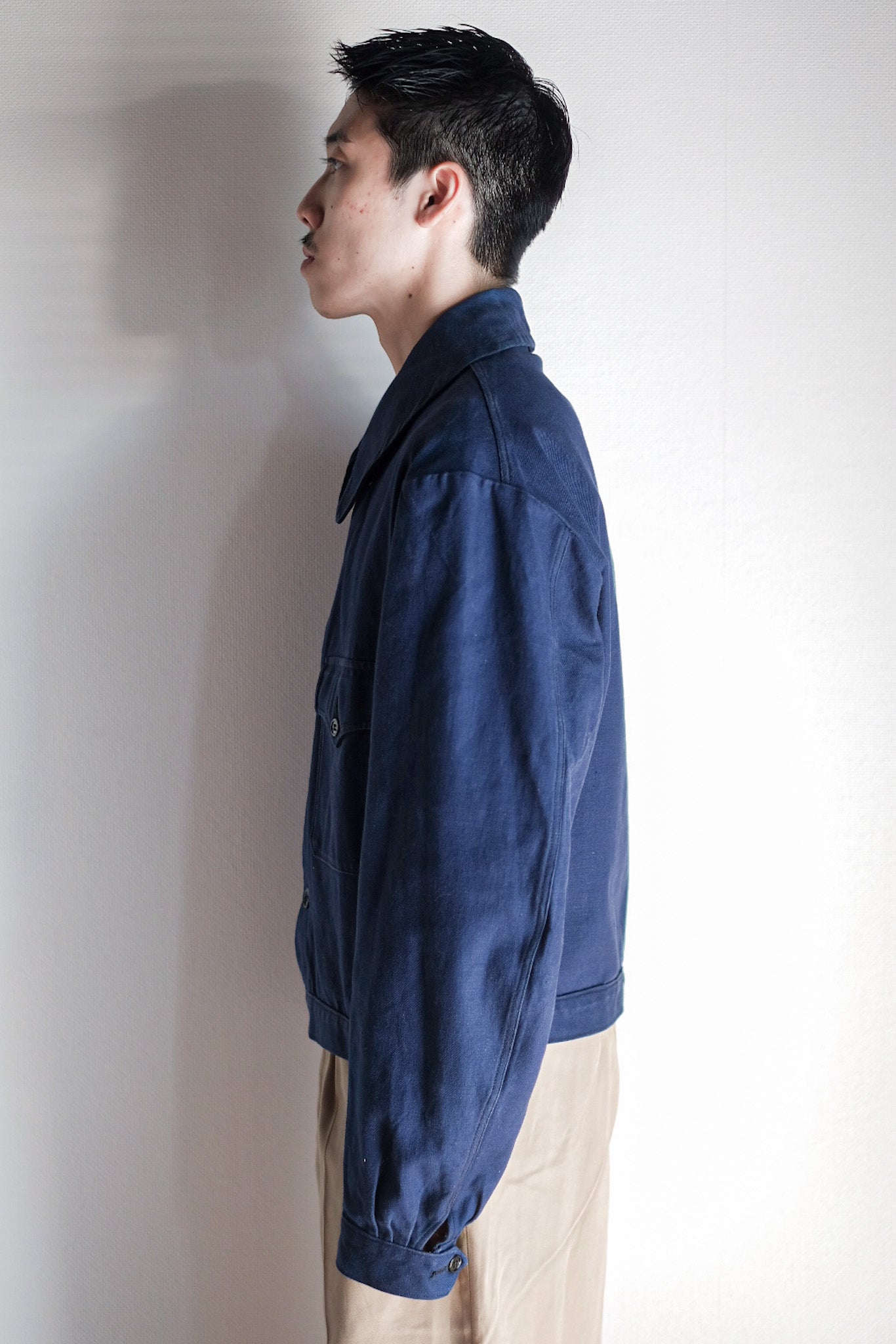 【~40's】French Vintage Blue Cotton Twill Cyclist Jacket