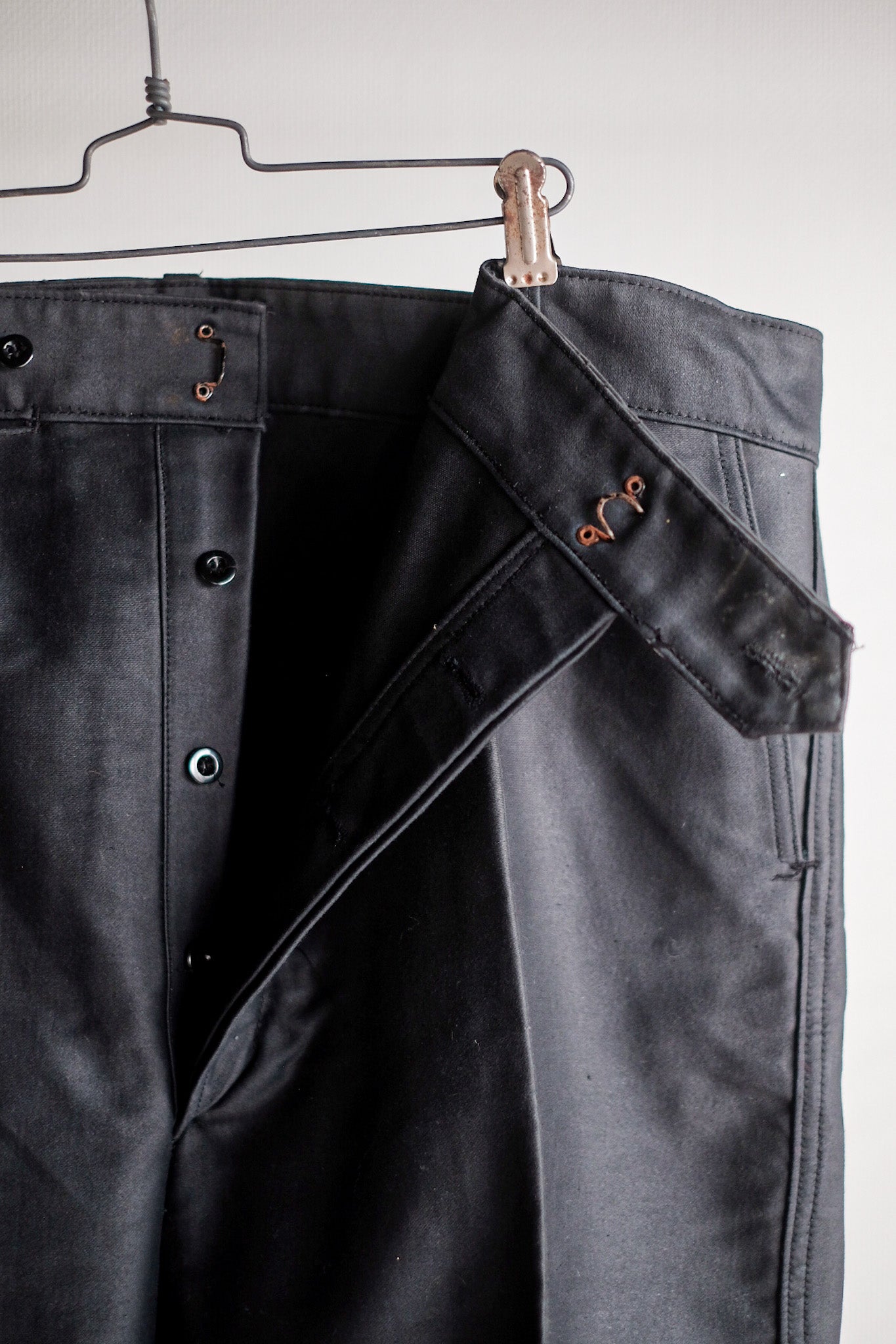 【~40's】French Vintage Black Moleskin Work Pants "Adolphe Lafont" "Dead Stock"