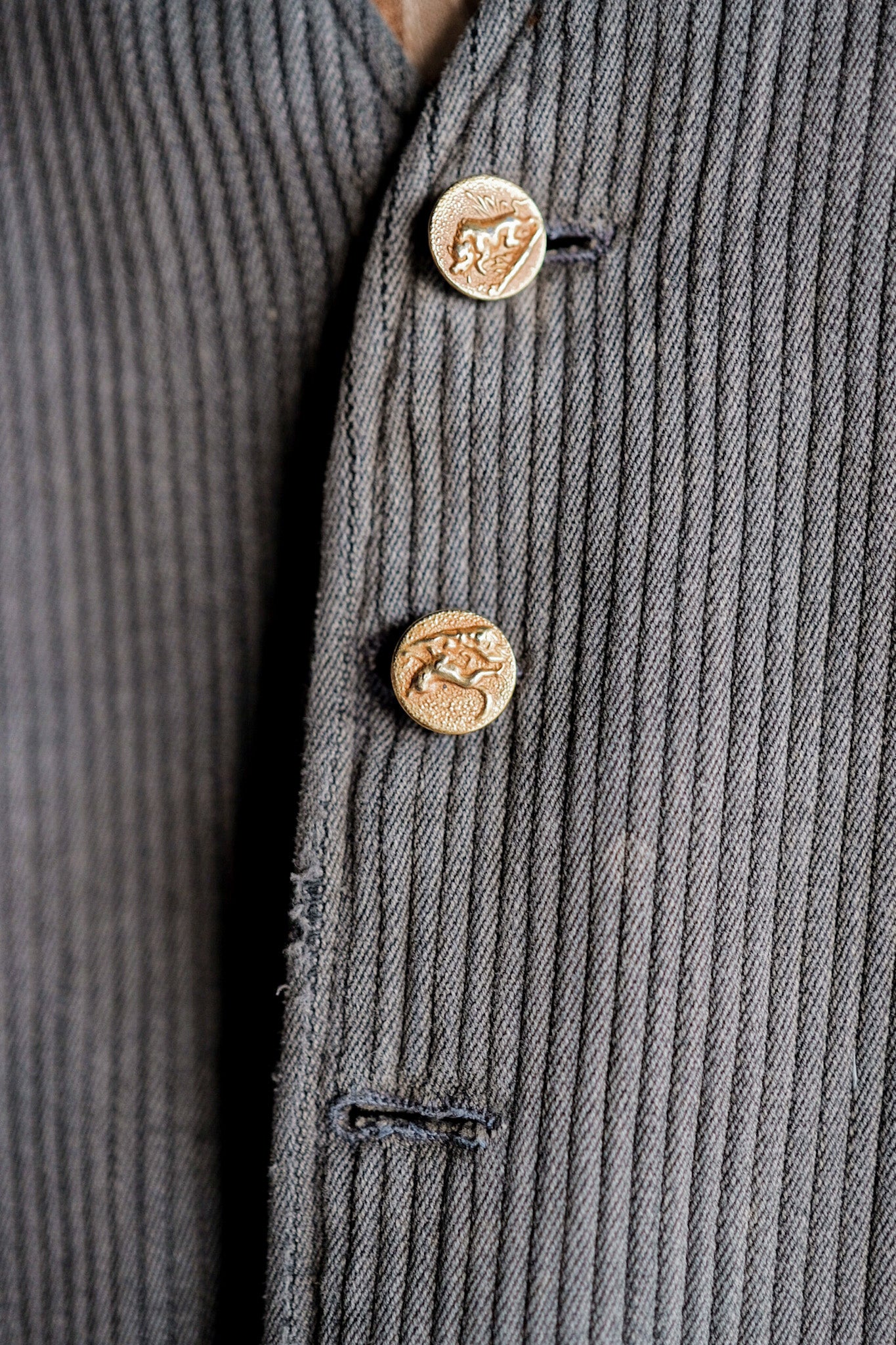 【~30's】French Vintage Gray Cotton Pique Hunting Gilet