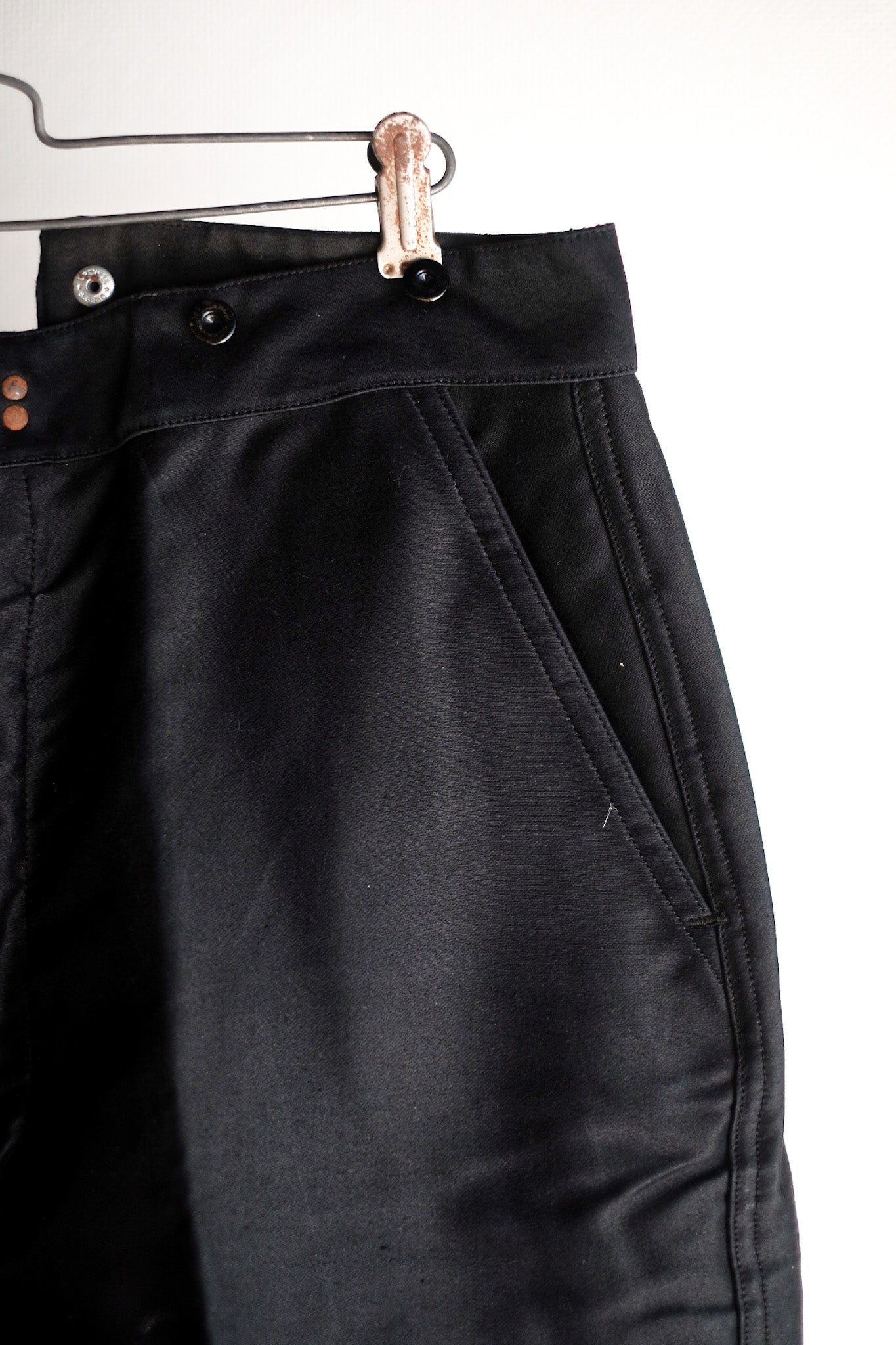 【~40's】French Vintage Black Moleskin Work Pants "Adolphe Lafont" "Dead Stock"