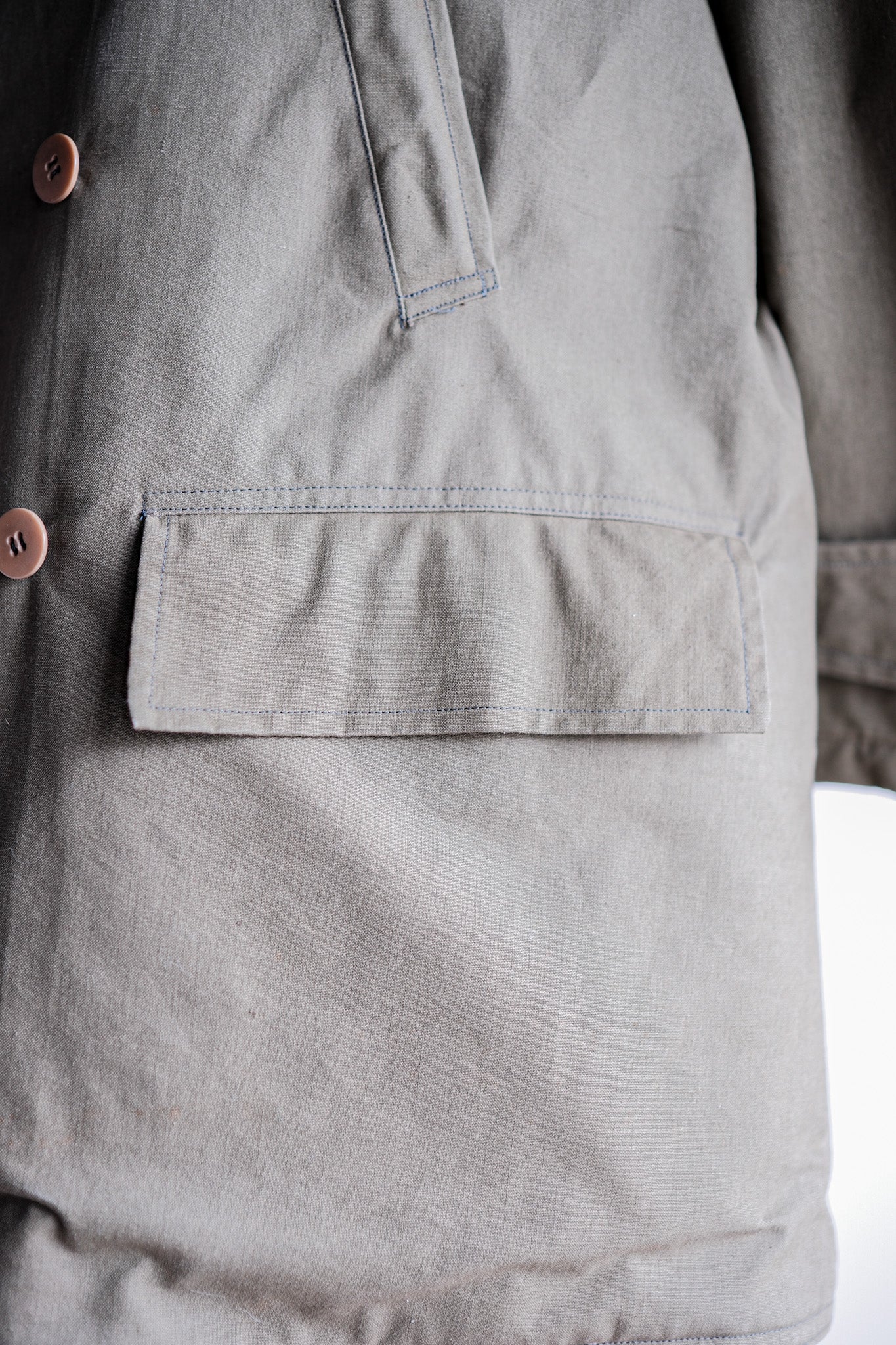 【~40's】French Vintage Shawl Collar Green Cotton Canvas Mackinaw Coat