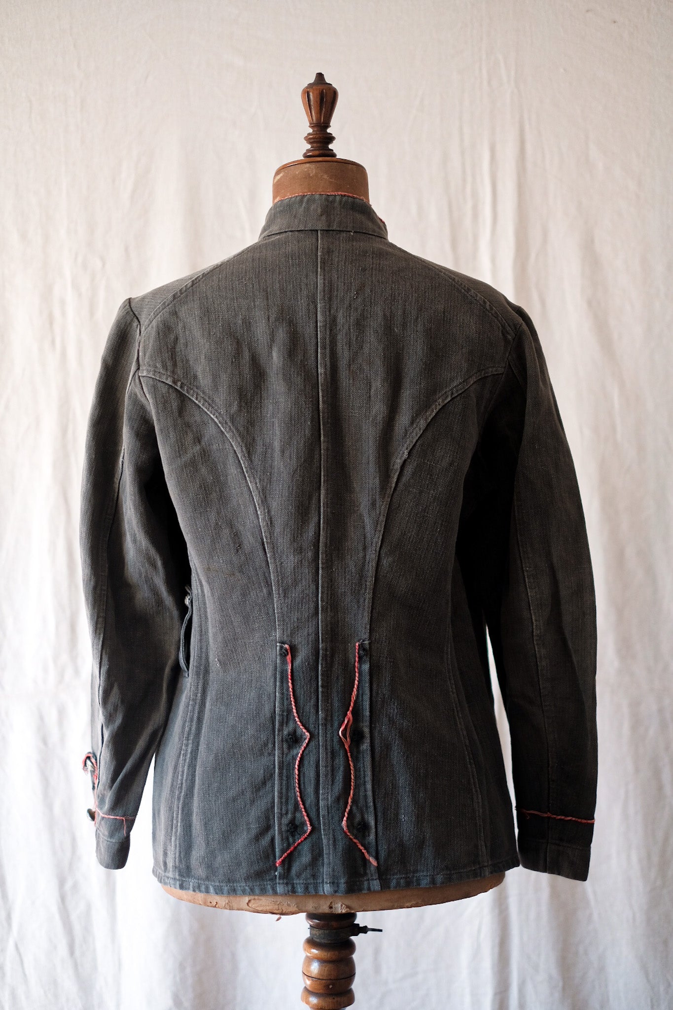 【~10's】French Vintage Black Linen HBT Fireman Jacket
