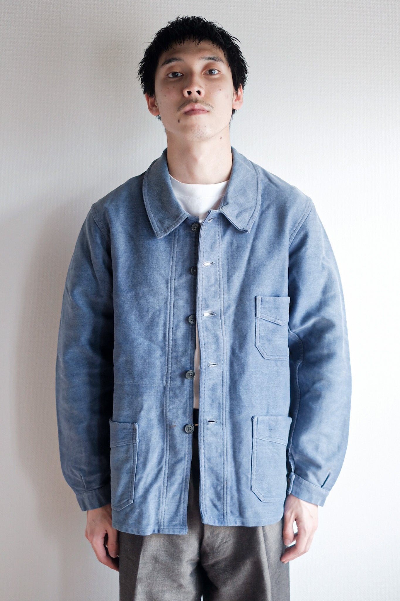 【~40's】French Vintage Blue Moleskin Work Jacket