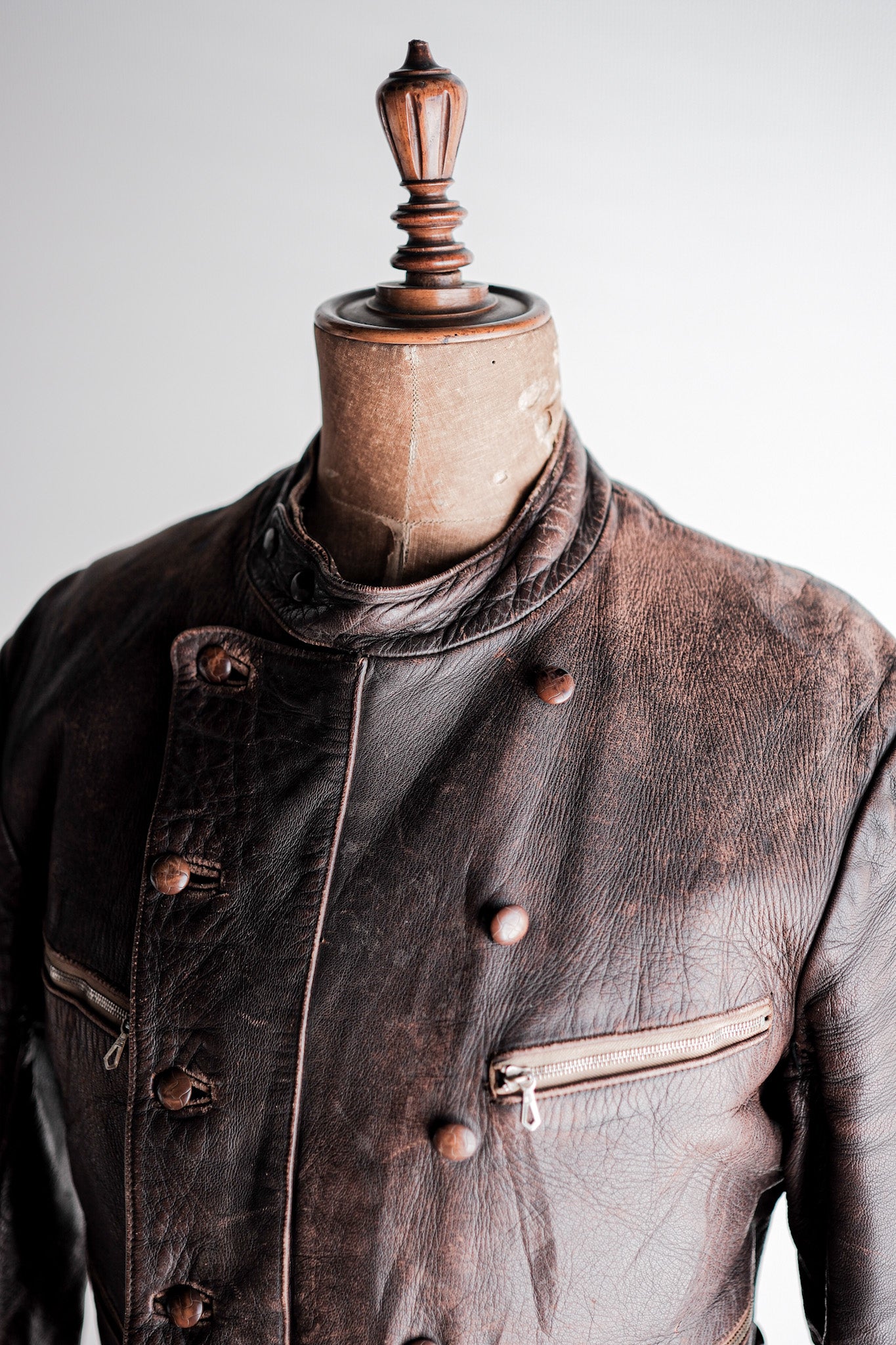 【~30's】German Vintage Double Breasted Motorcycle Leather Jacket