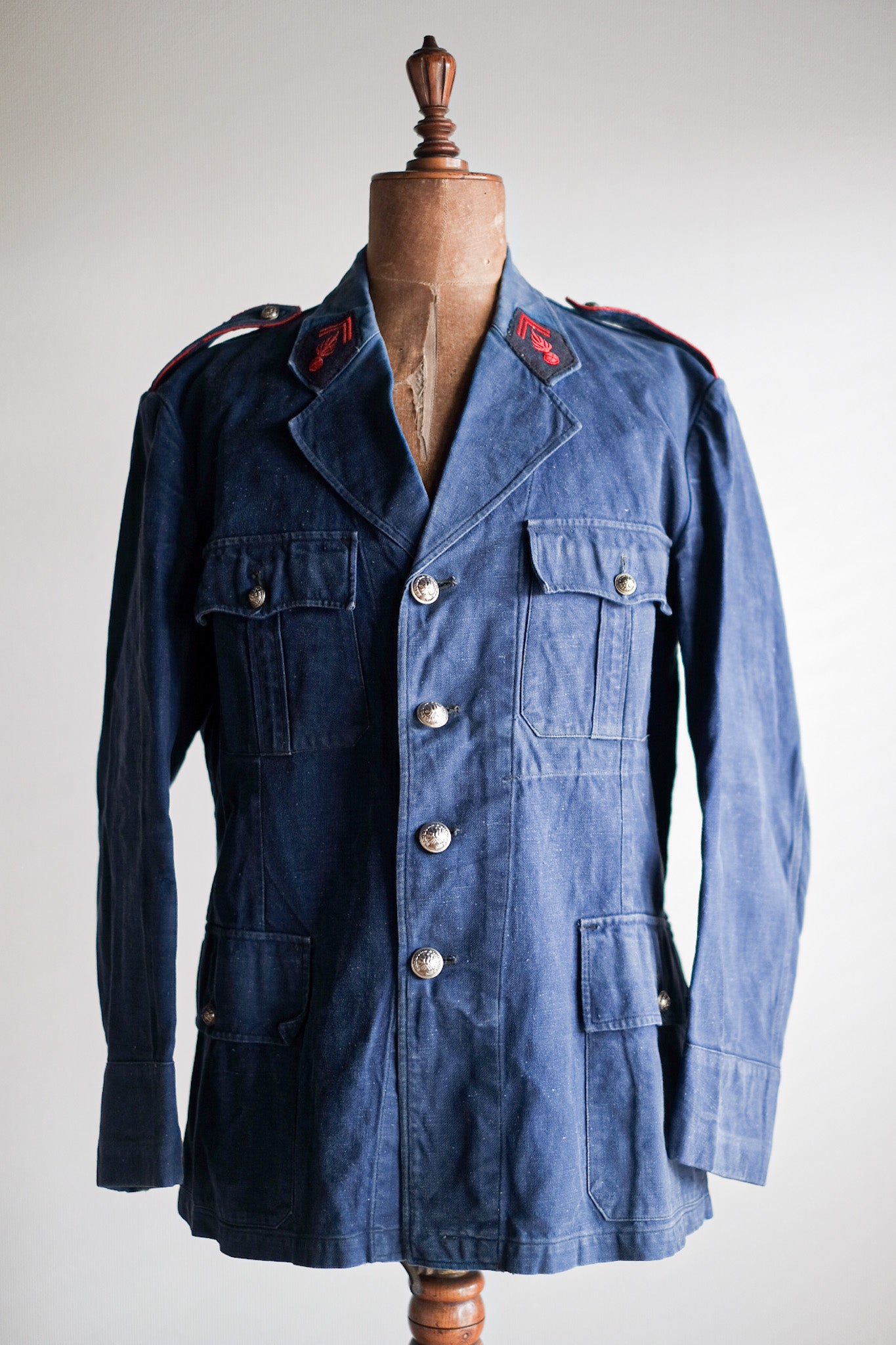 【~40's】French Vintage Indigo Metis Fireman Lapel Jacket