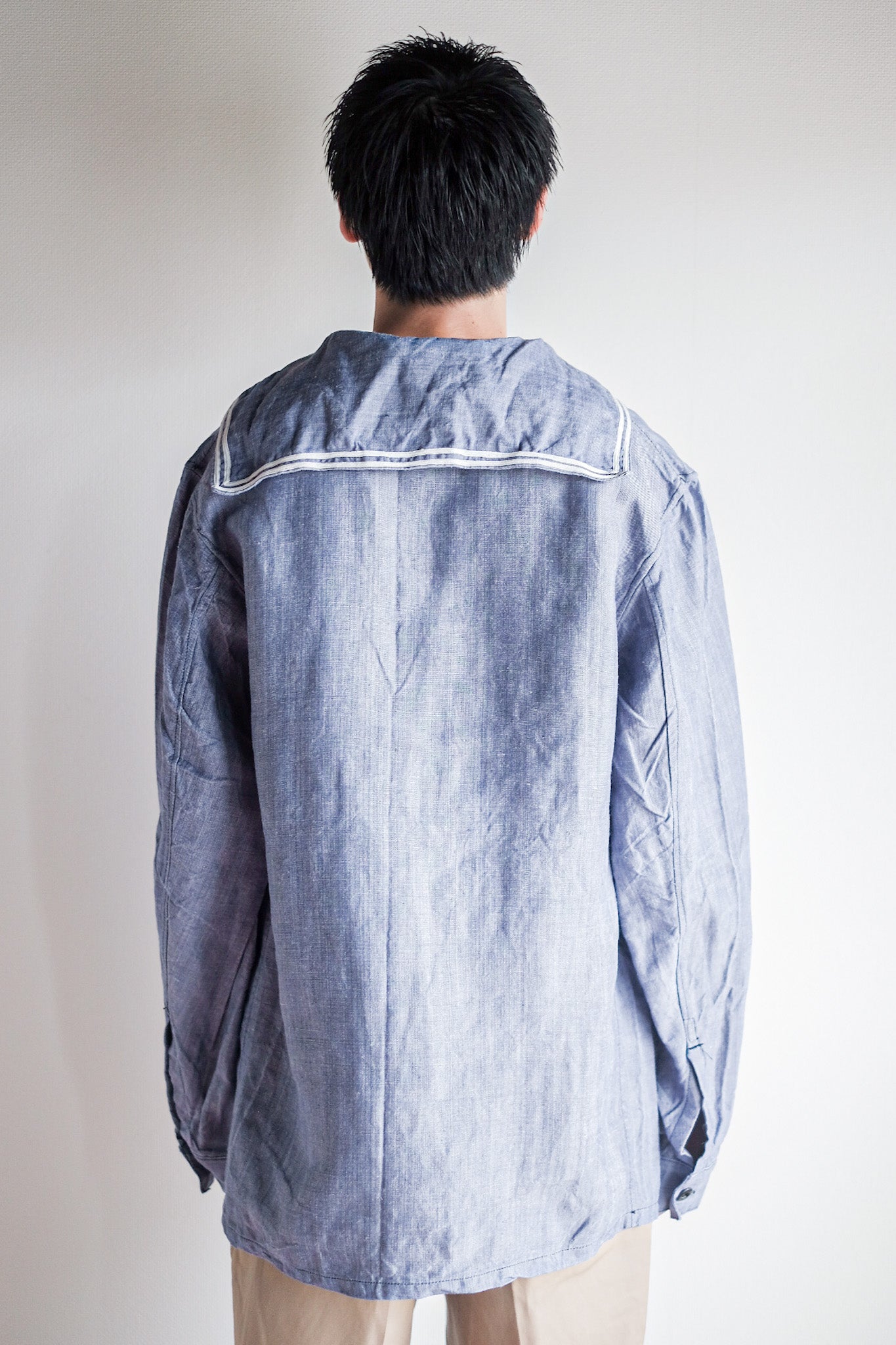 【~50's】French Navy Ramie Linen Sailor Shirt "Dead Stock"