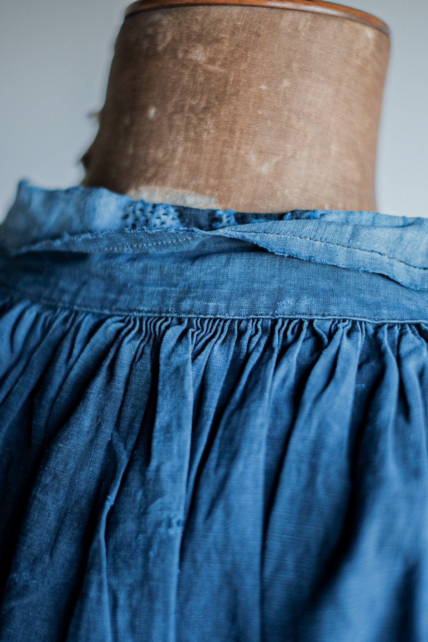 【Early 20th C】French Antique Indigo Linen Smock Open Type "Biaude"