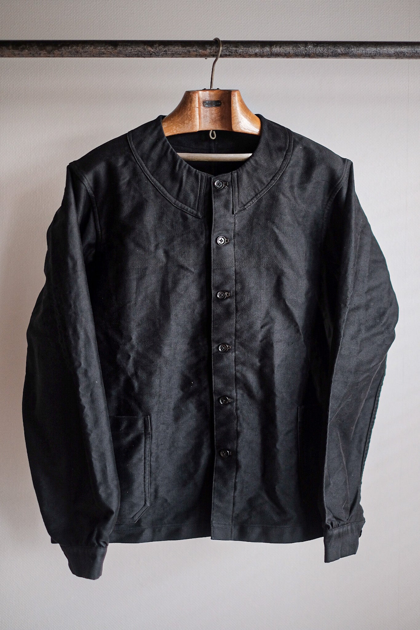【~20's】French Vintage Black Moleskin Work Jacket "6 Buttons" "Dead Stock"