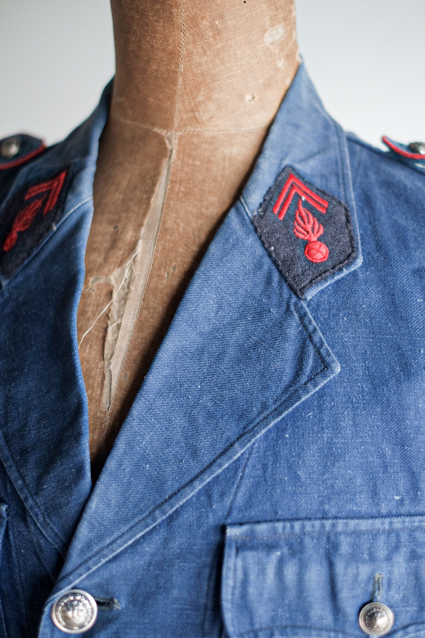 【~40's】French Vintage Indigo Metis Fireman Lapel Jacket