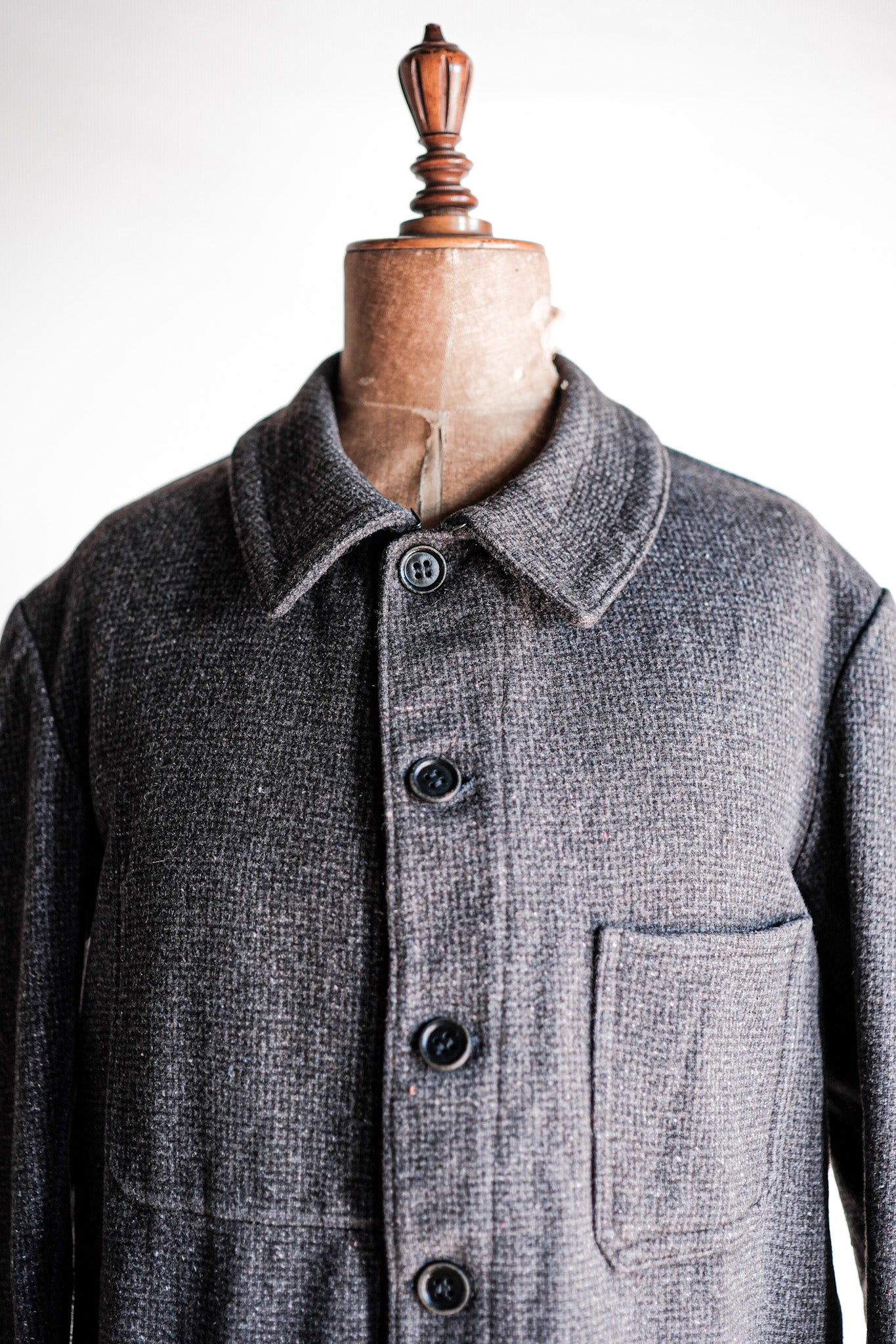 【~50's】French Vintage Gray Wool Checked Work Jacket
