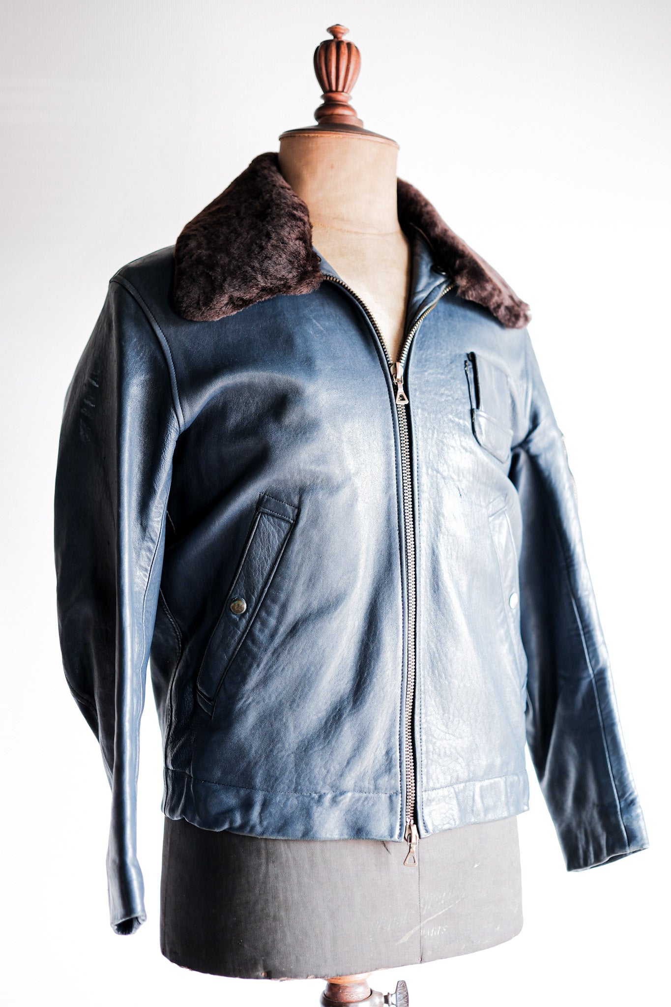 【~70's】French Air Force Pilot Leather Jacket Size.92C