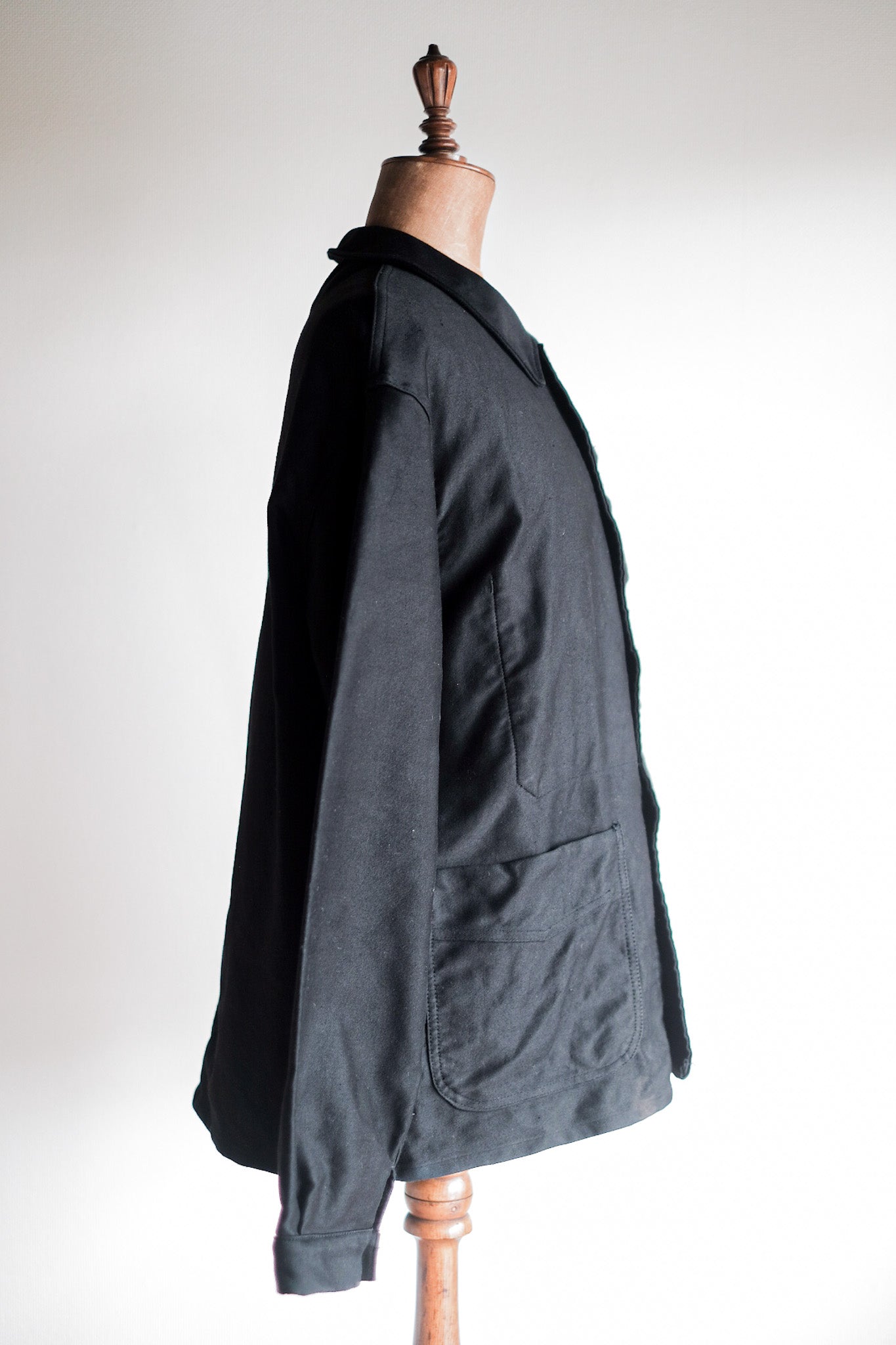 【~50's】French Vintage Black Moleskin Work Jacket "Adolphe Lafont" "Dead Stock"