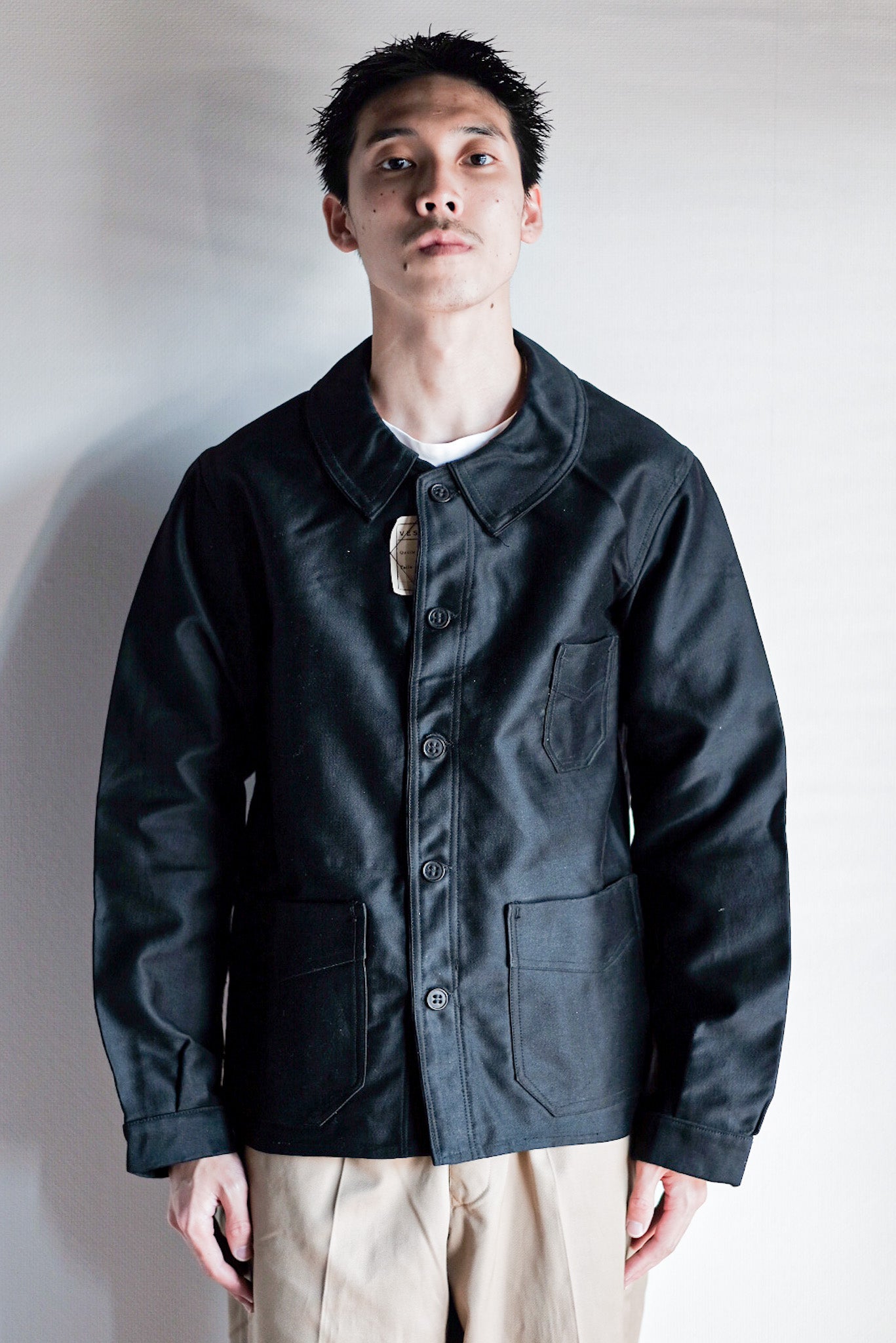 【~30's】French Vintage Black Moleskin Work Jacket "Dead Stock"