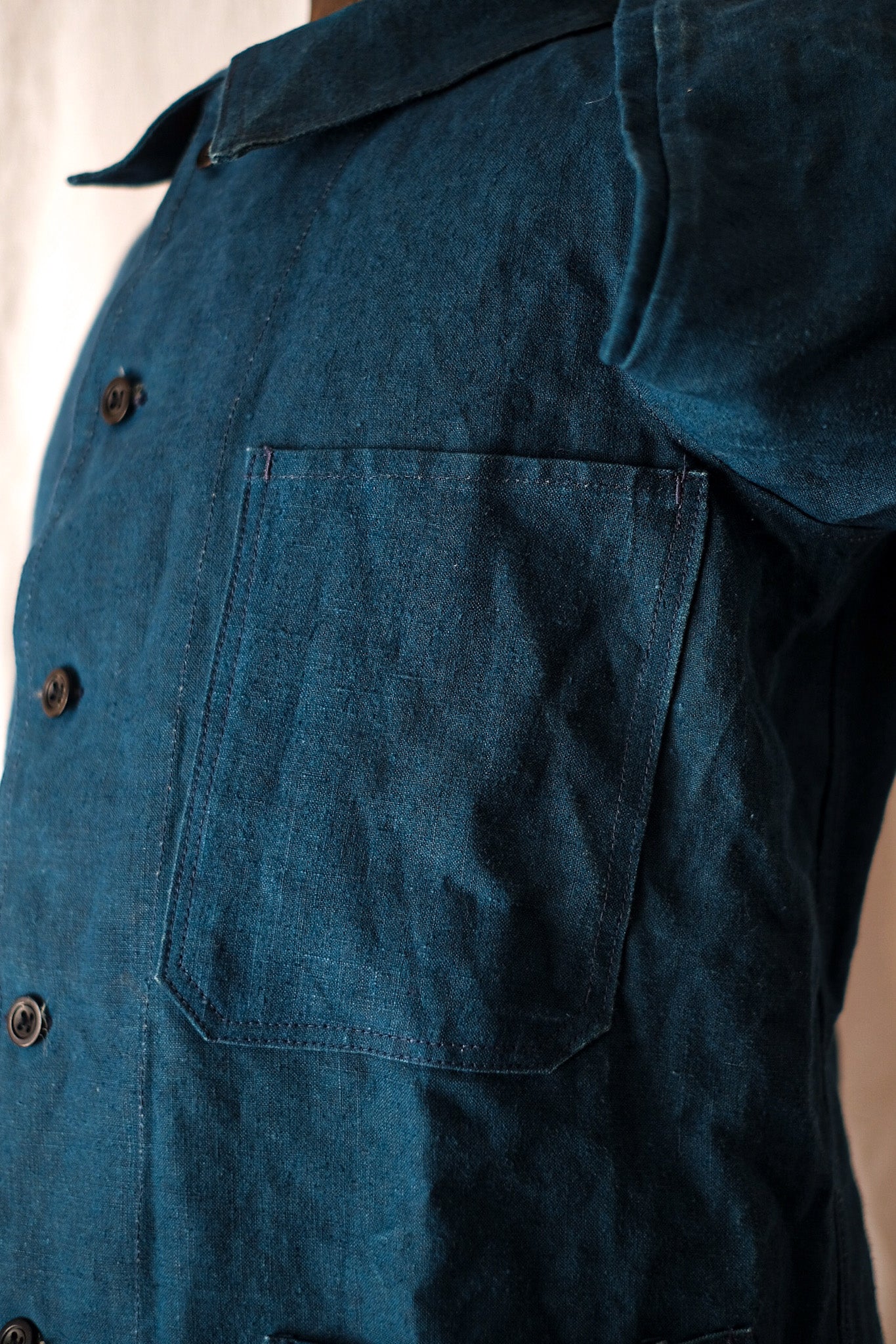 【~30's】French Vintage Indigo Linen Work Jacket