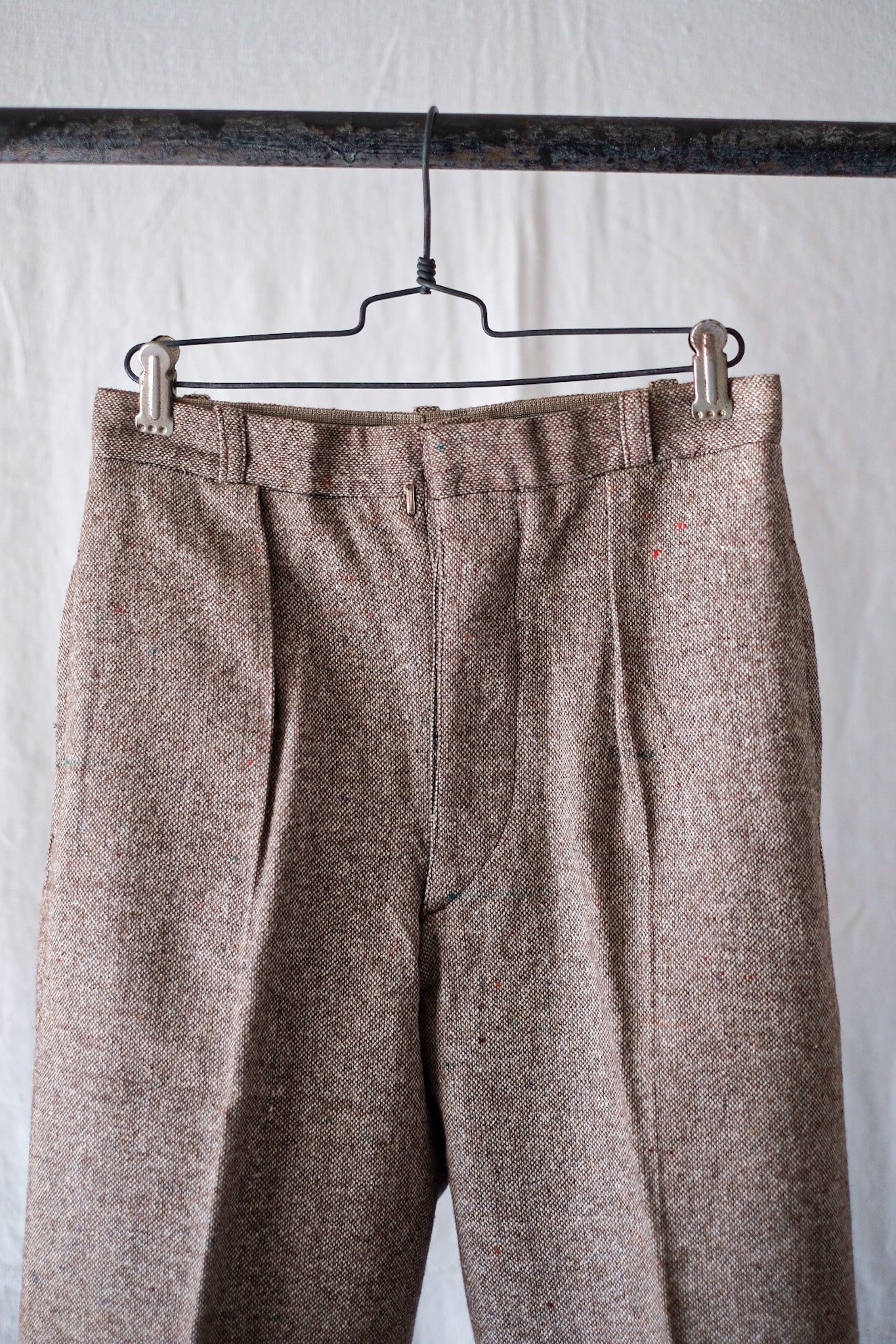 【~40's】French Vintage Brown Mix Wool Trousers "Dead Stock"