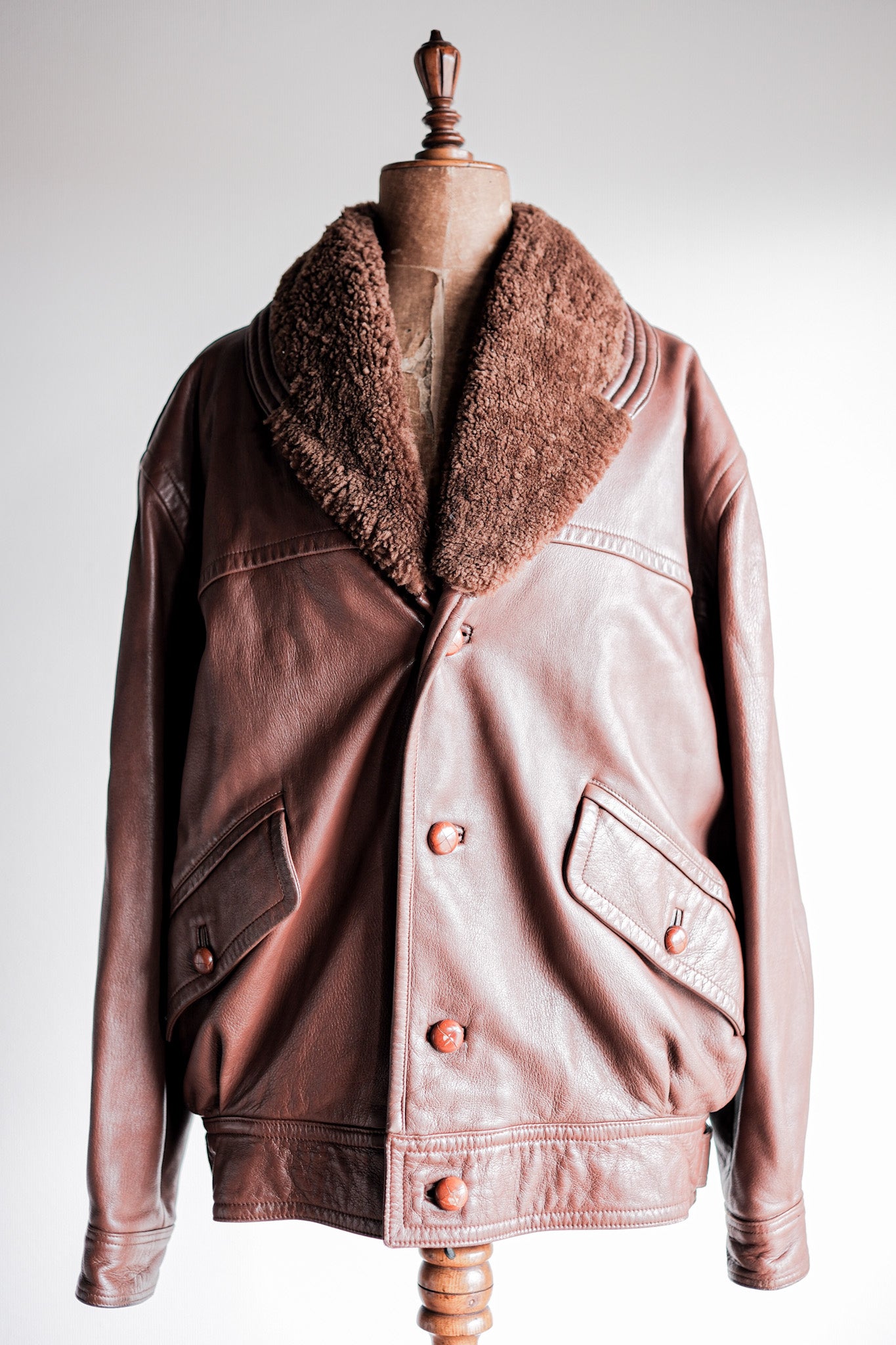 【~80's】Old Gucci Shawl Collar Leather Bomber Jacket Size.52