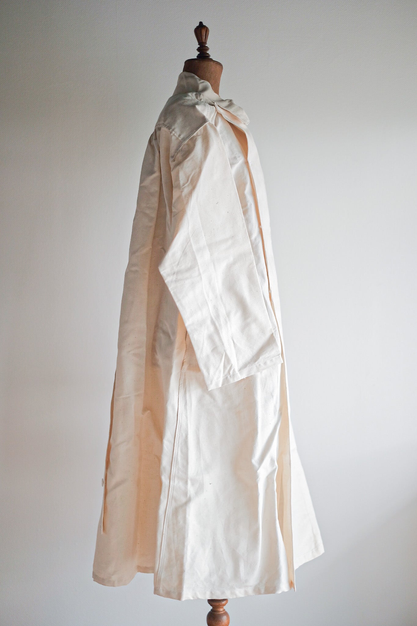 【~50's】French Army Double Breasted Linen Coat Hospital Military "Dead Stock"