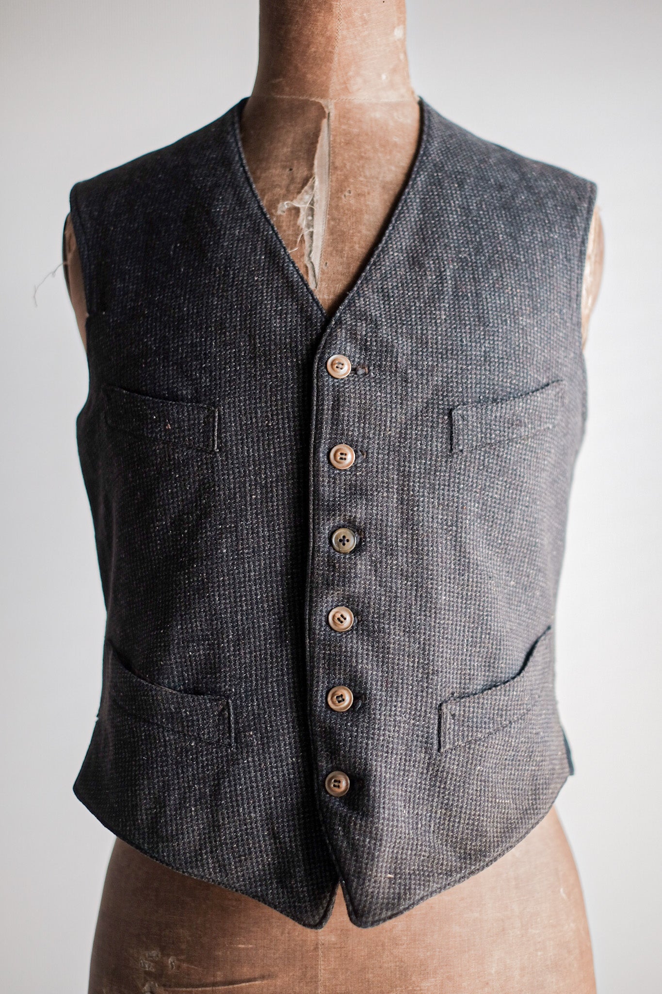 【~30's】French Vintage Gray Wool Work Gilet