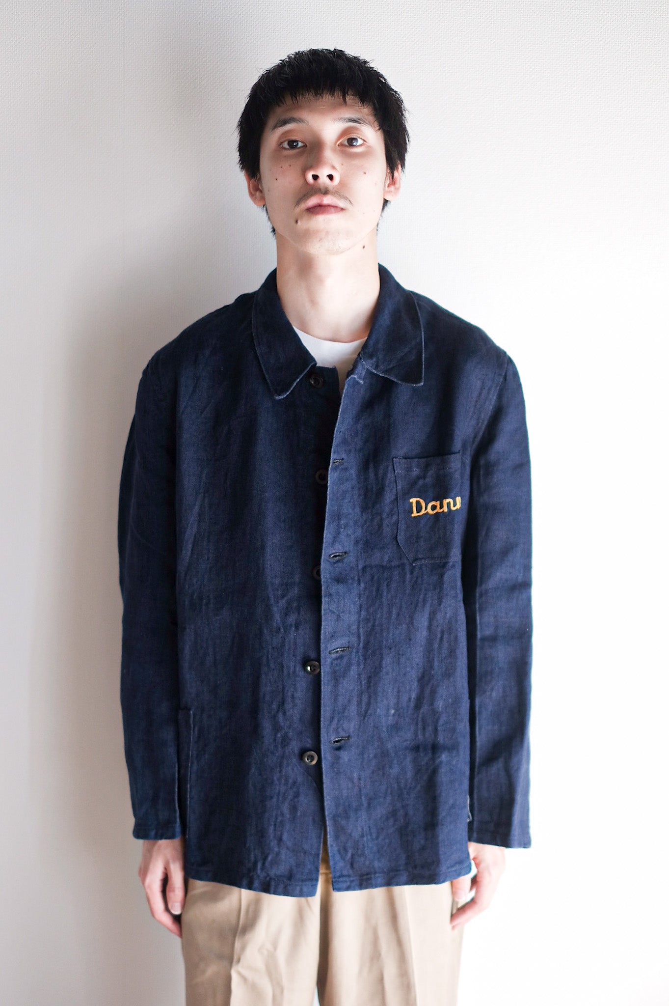 【~40's】French Vintage Indigo HBT Linen Work Jacket