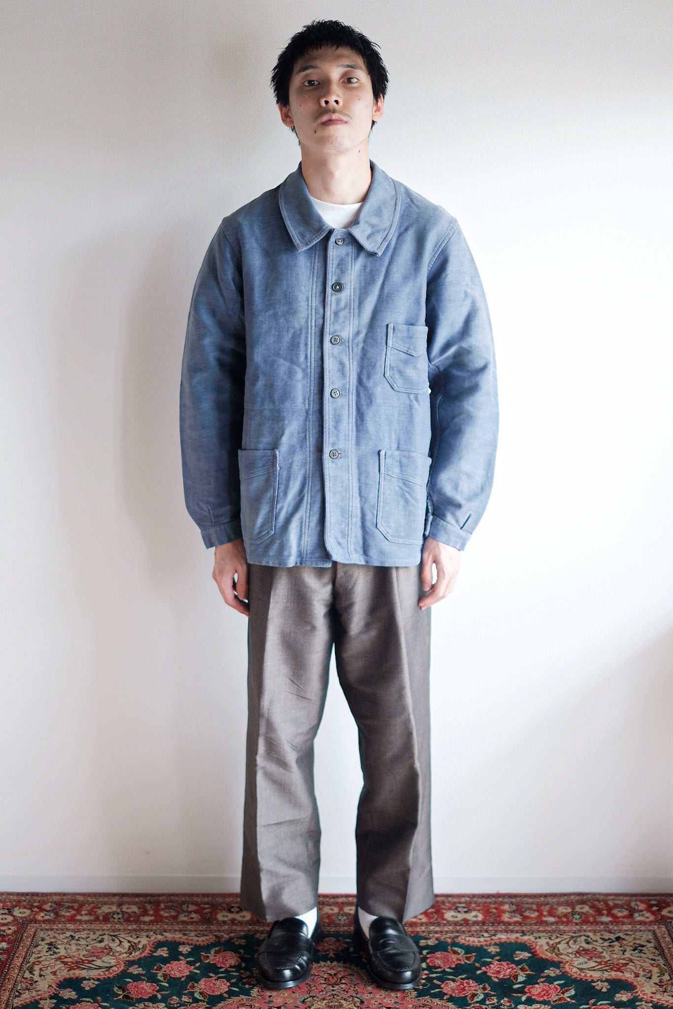 【~40's】French Vintage Blue Moleskin Work Jacket