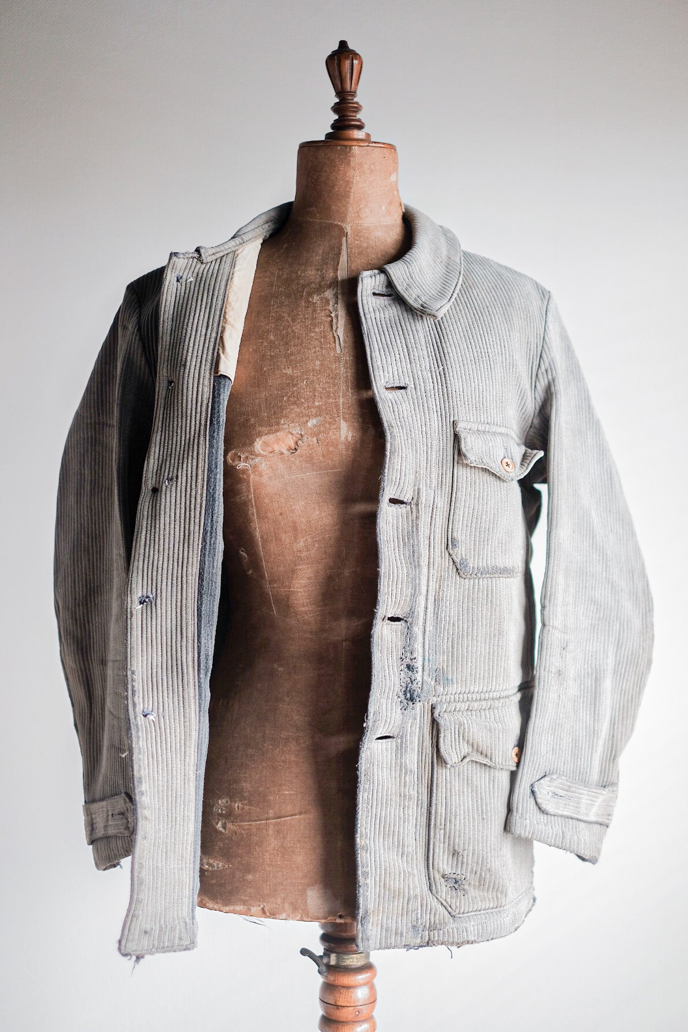 【~40's】French Vintage Gray Cotton Pique Hunting Jacket