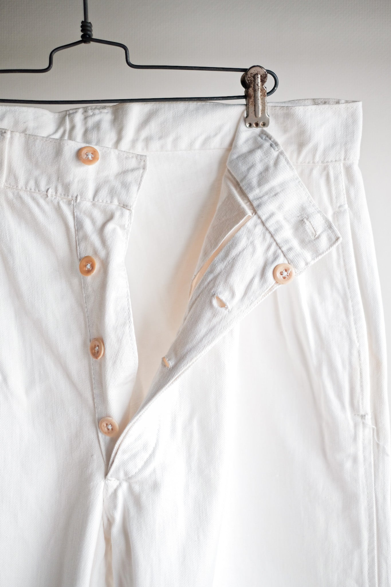 【~50's】French Army White Cotton Trousers Size. 84