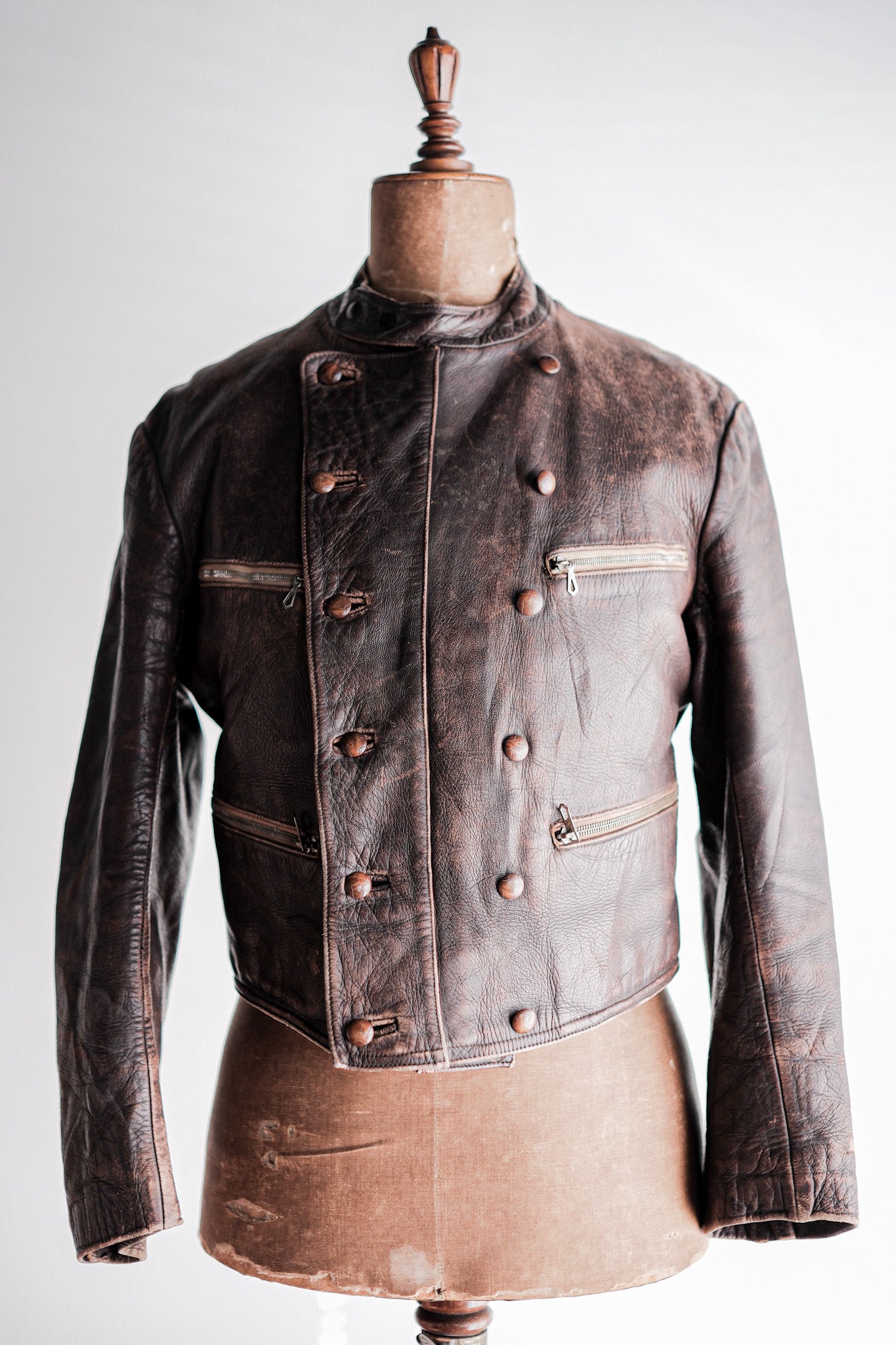 【~30's】German Vintage Double Breasted Motorcycle Leather Jacket