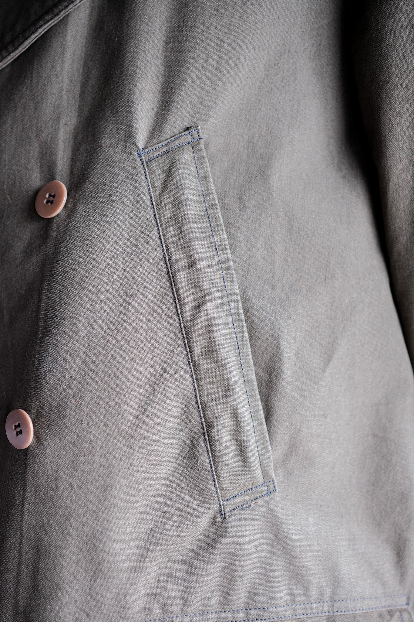 【~40's】French Vintage Shawl Collar Green Cotton Canvas Mackinaw Coat