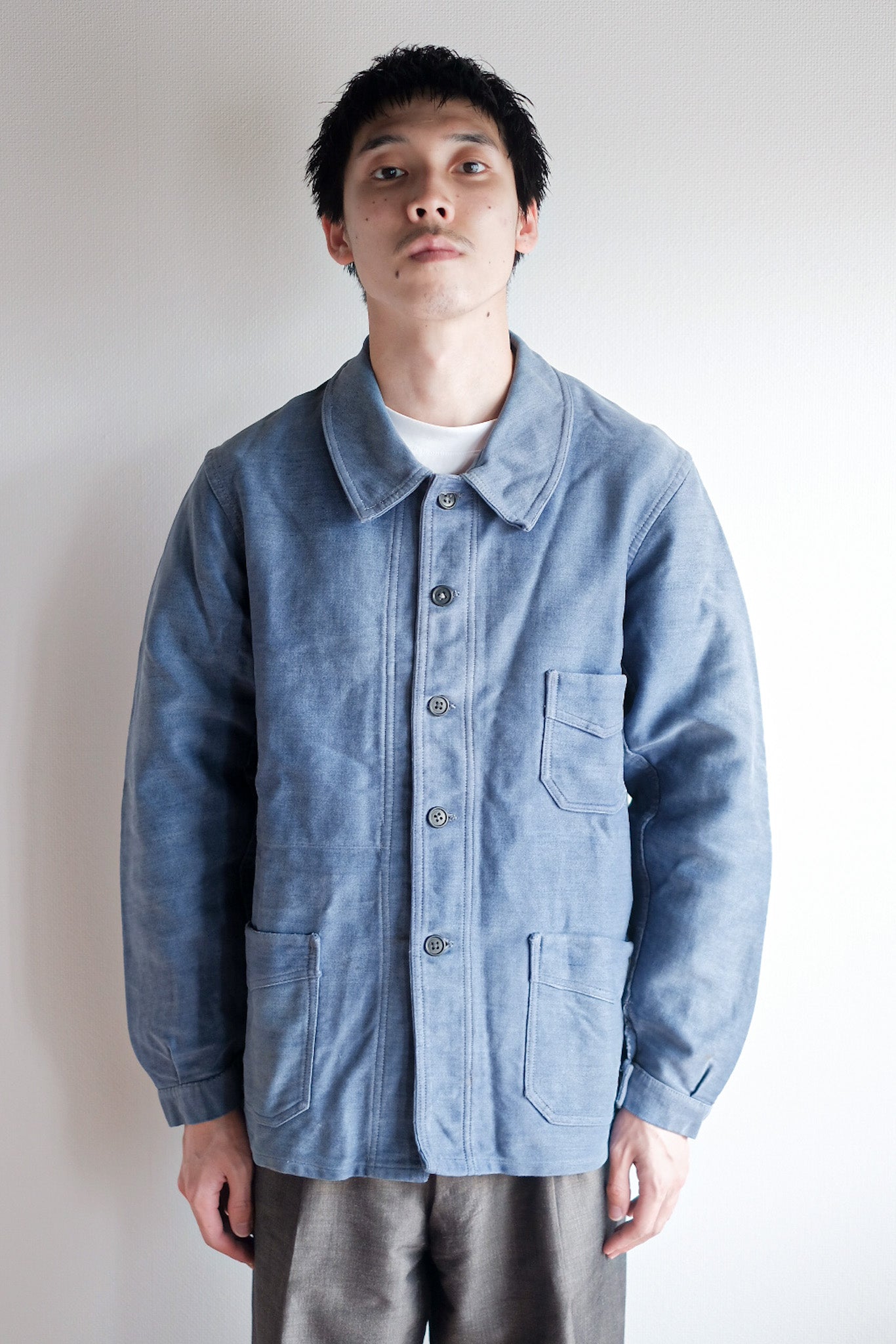 【~40's】French Vintage Blue Moleskin Work Jacket