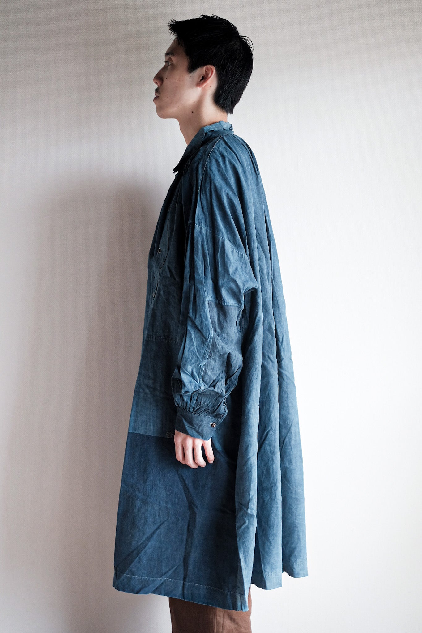 【Early 20th C】French Antique Indigo Linen Smock Open Type "Biaude"
