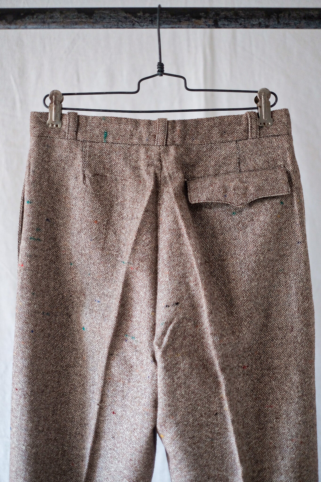 【~40's】French Vintage Brown Mix Wool Trousers "Dead Stock"