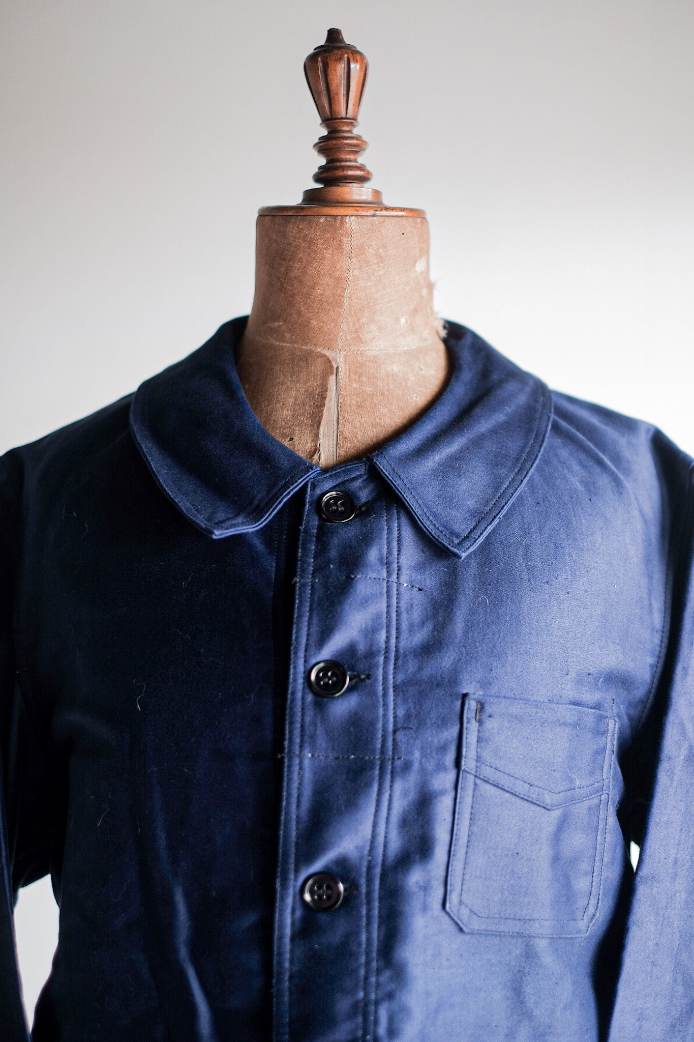 【~40's】French Vintage Blue Moleskin Work Jacket "Le Mont St. Michel" "Dead Stock"
