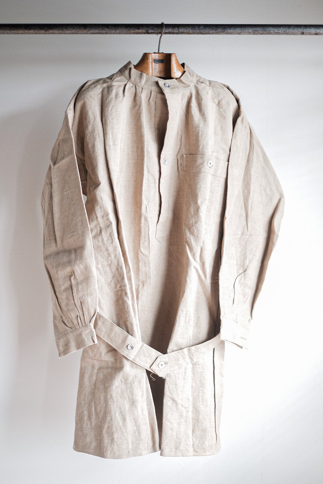【~50's】French Army Bourgeron Linen Smock Hospital Military "Dead Stock"