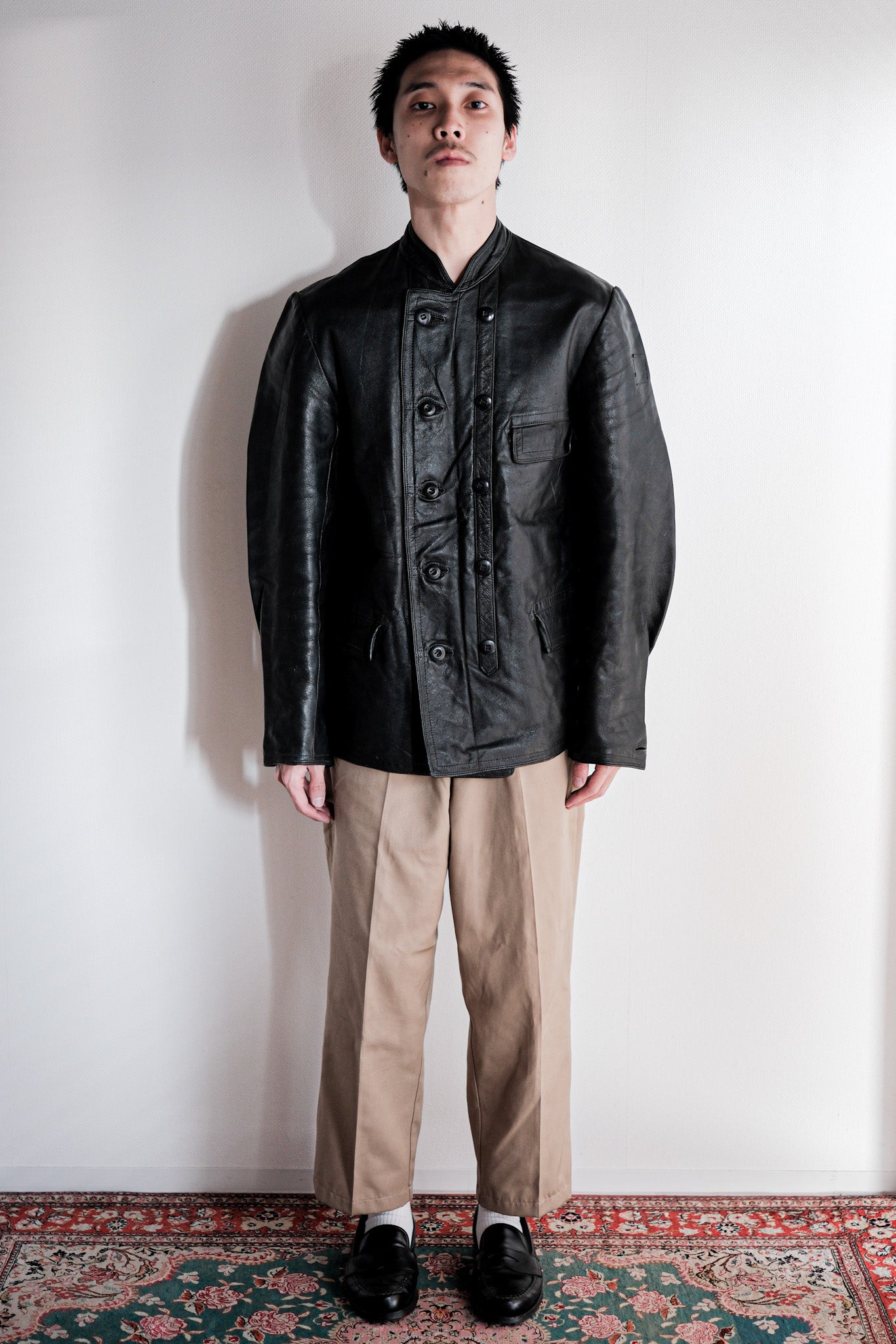 【~40's】Swedish Vintage Double Breasted Leather Jacket