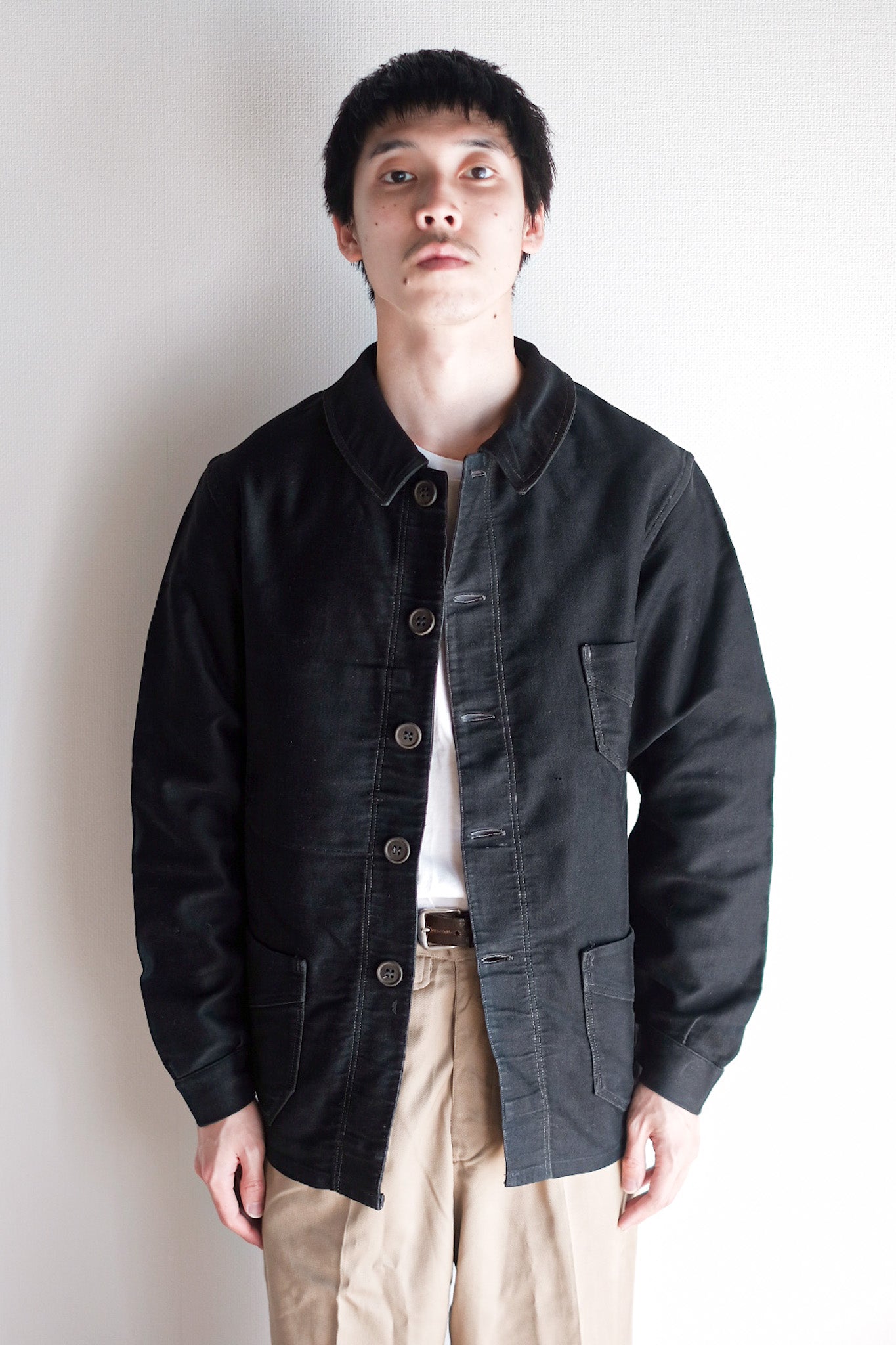 【~30's】French Vintage Black Moleskin Work Jacket