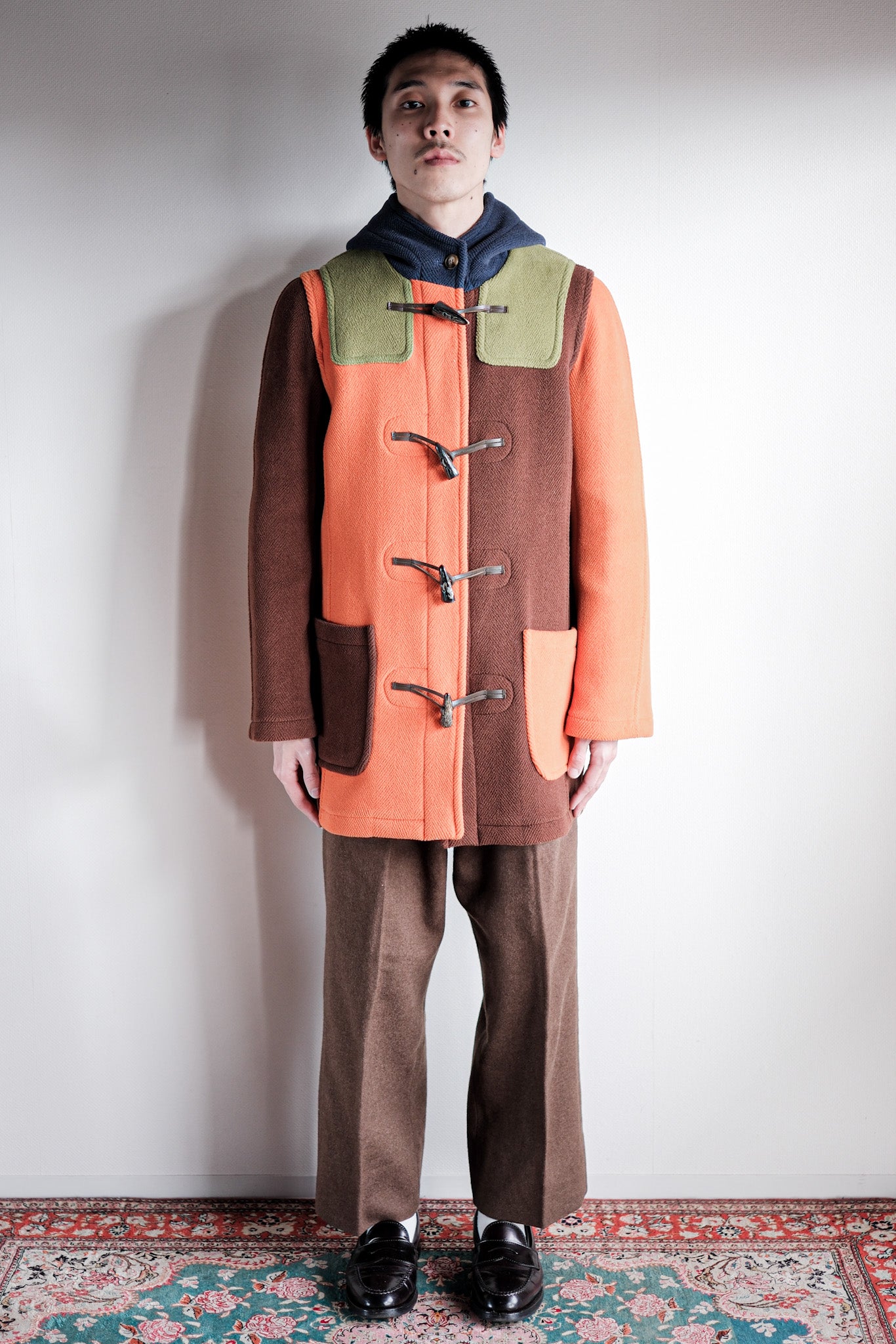 【~90's】Old INVERTERE Crazy Pattern Wool Duffle Coat "Moorbrook"